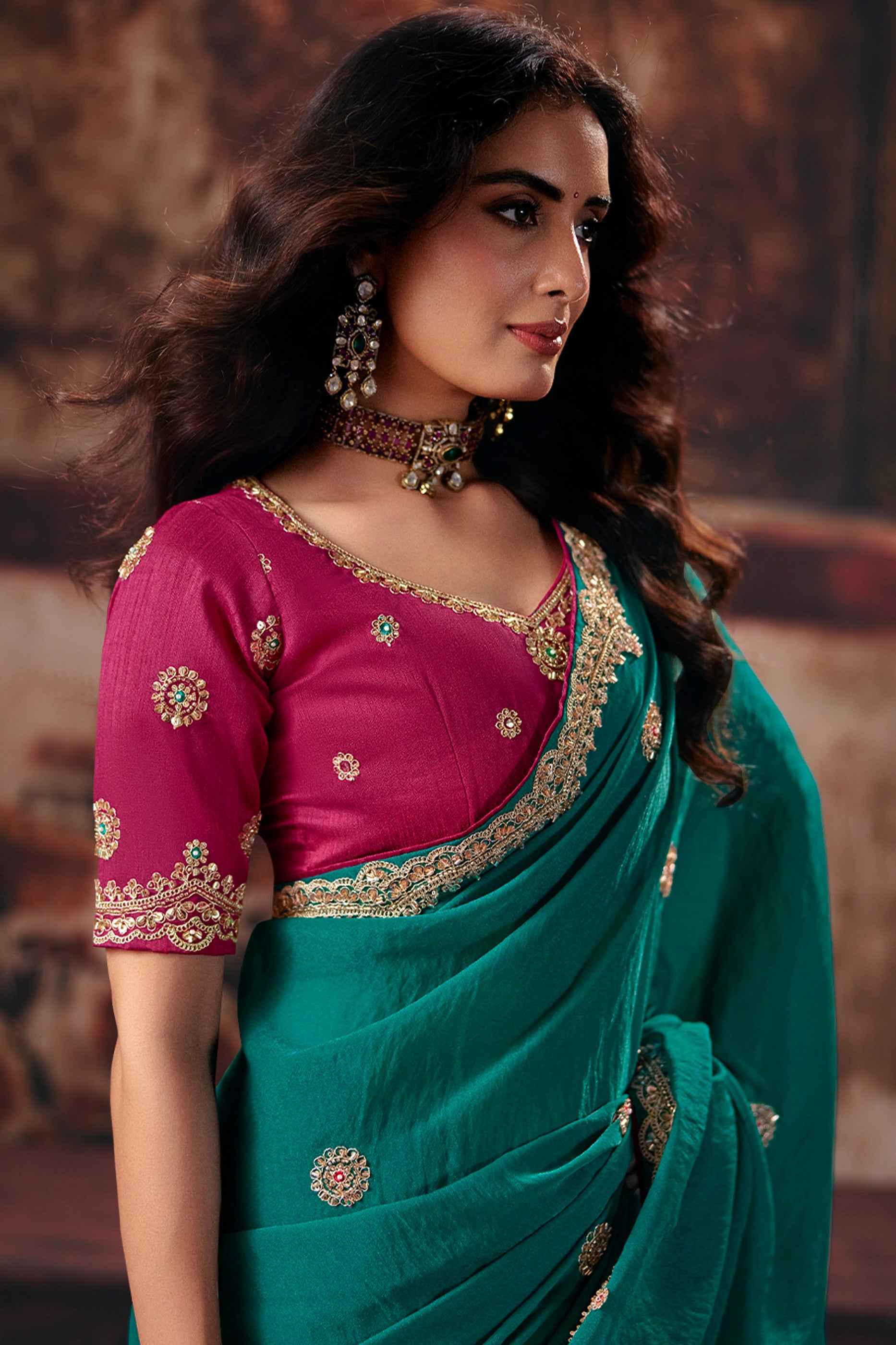 Green Embroidered Rayon Silk Saree-SAR13194_2_SareeButa.com