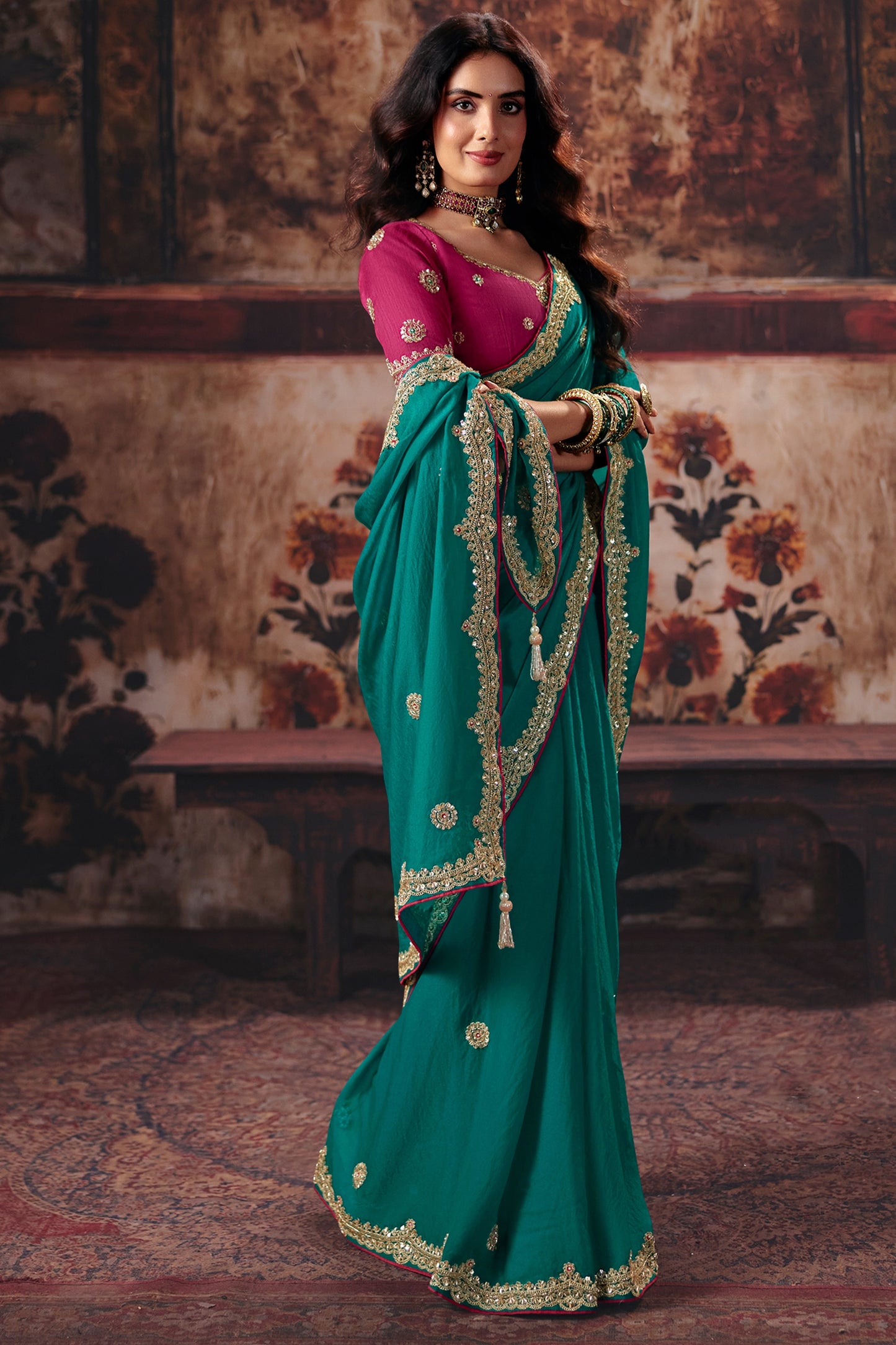 Green Embroidered Rayon Silk Saree-SAR13194_4_SareeButa.com