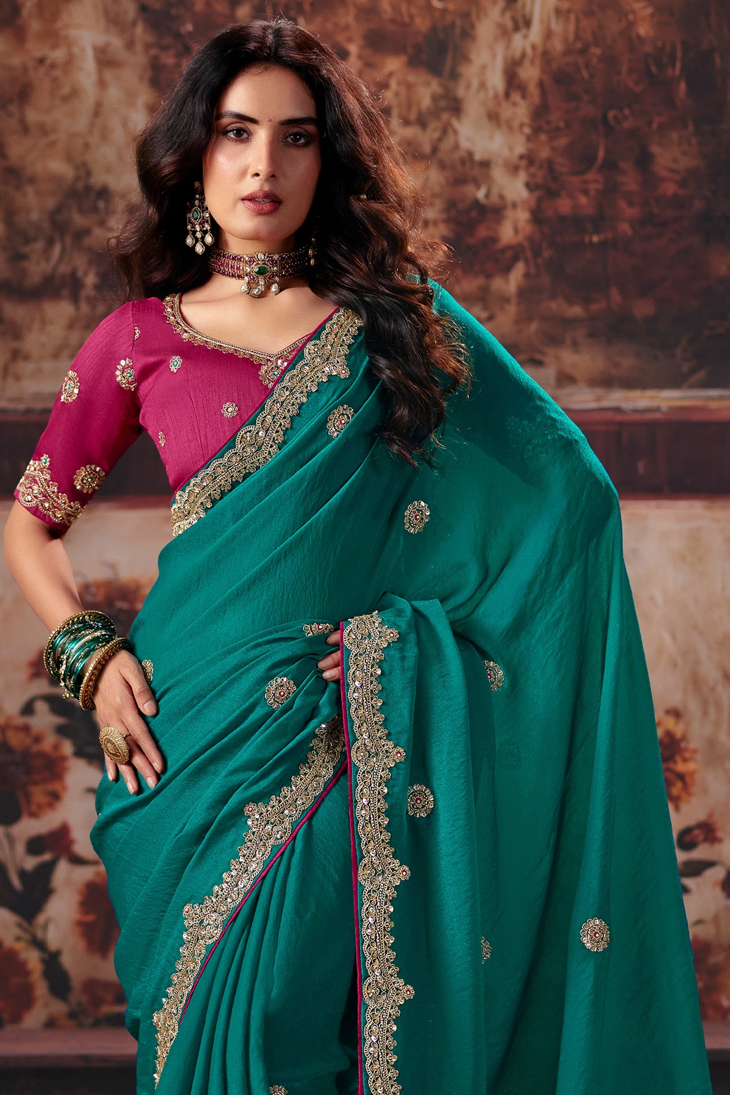 Green Embroidered Rayon Silk Saree-SAR13194_6_SareeButa.com