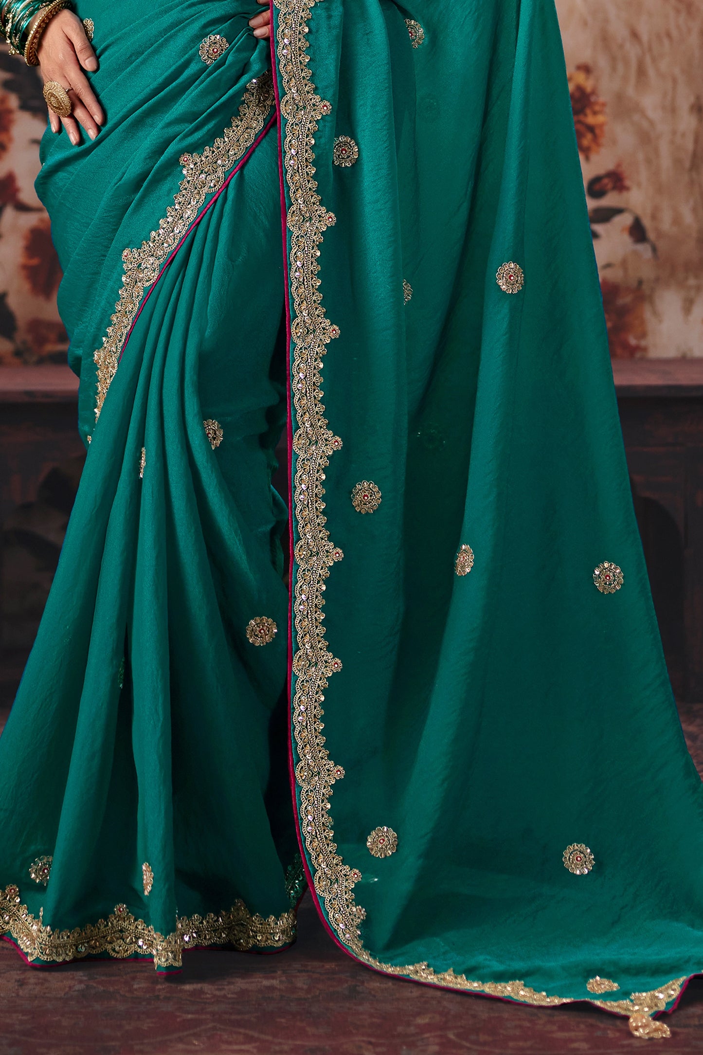 Green Embroidered Rayon Silk Saree-SAR13194_7_SareeButa.com