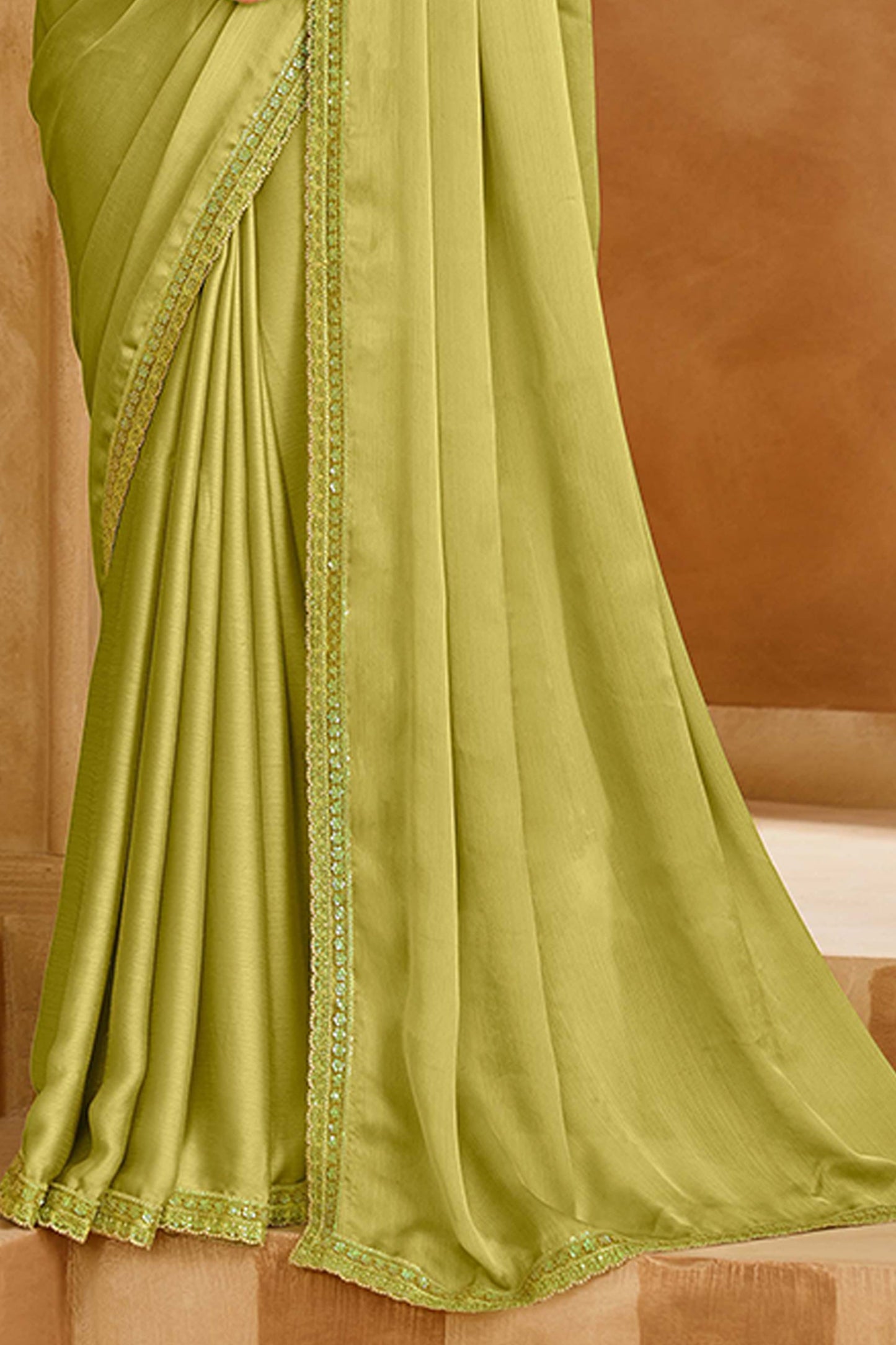 Green Embroidered Satin Chiffon Saree-SAR11718_4_SareeButa.com
