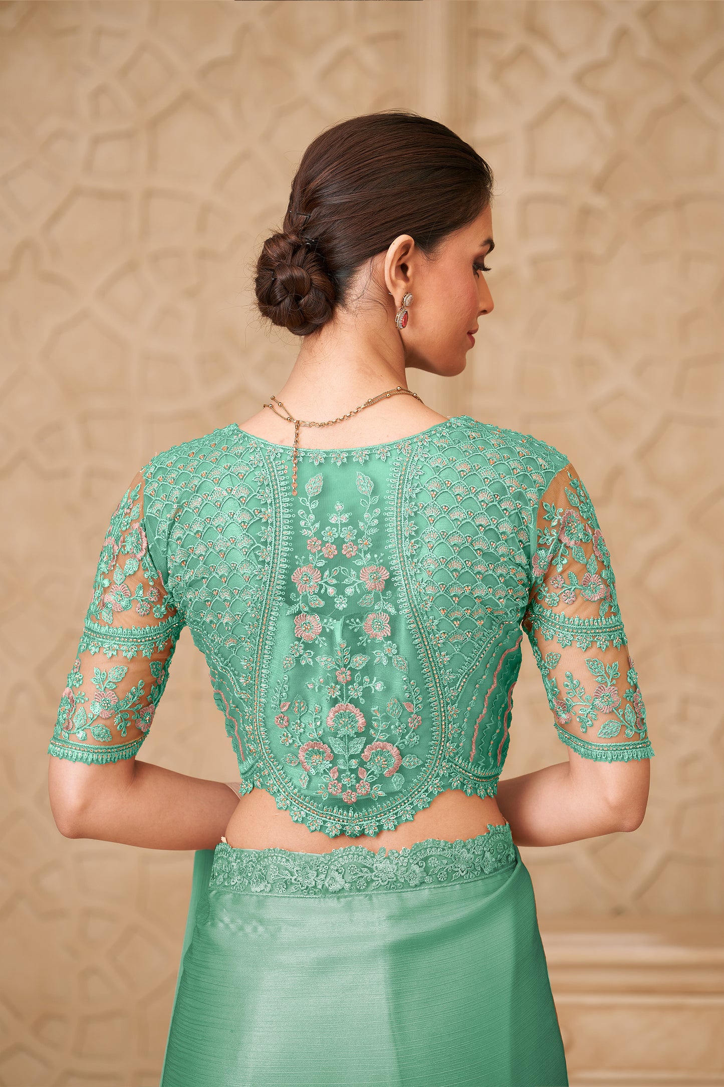 Green Embroidered Satin Georgette Saree-SAR12466_5_SareeButa.com