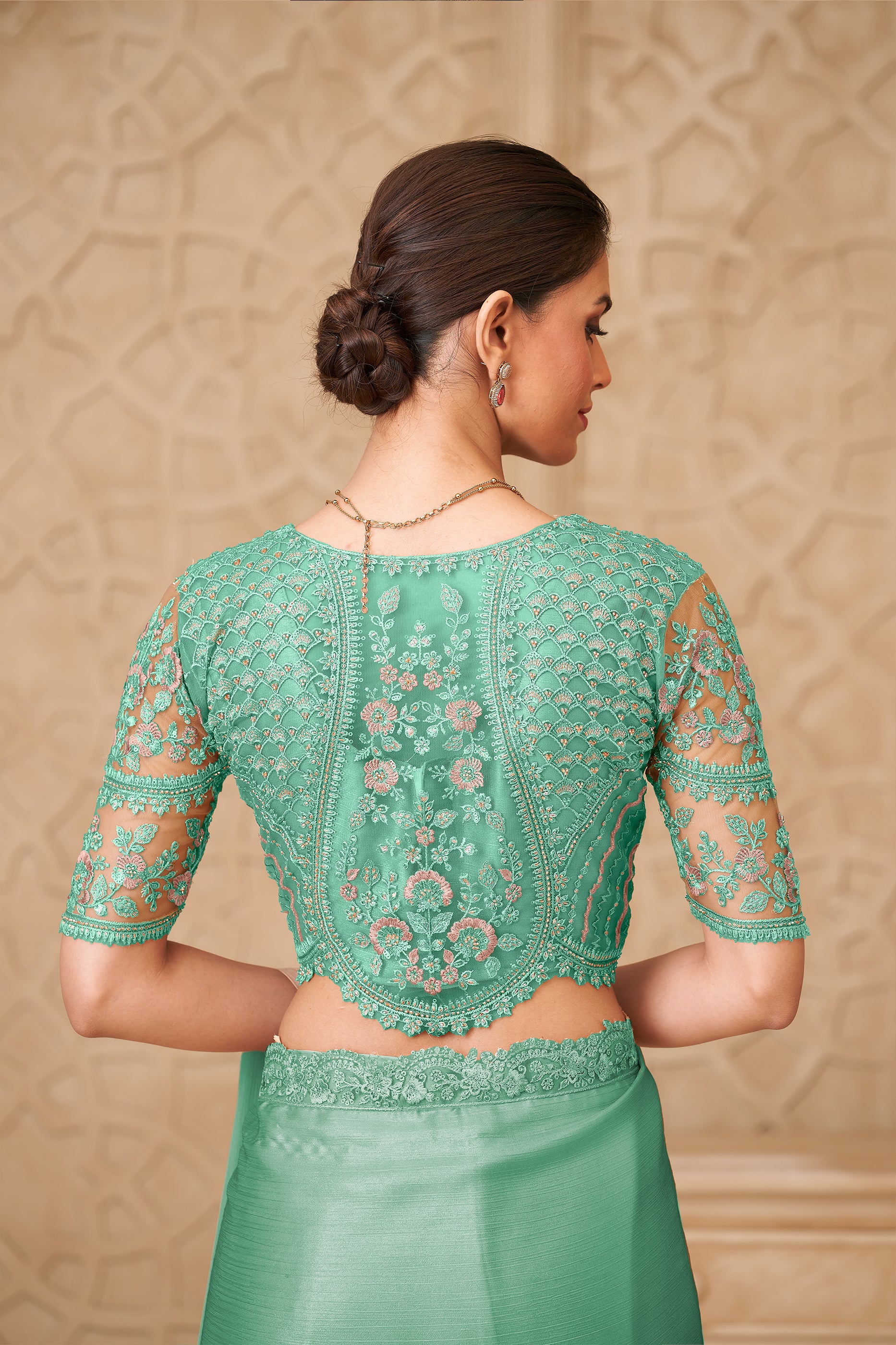Green Embroidered Satin Georgette Saree-SAR12466_5_SareeButa.com