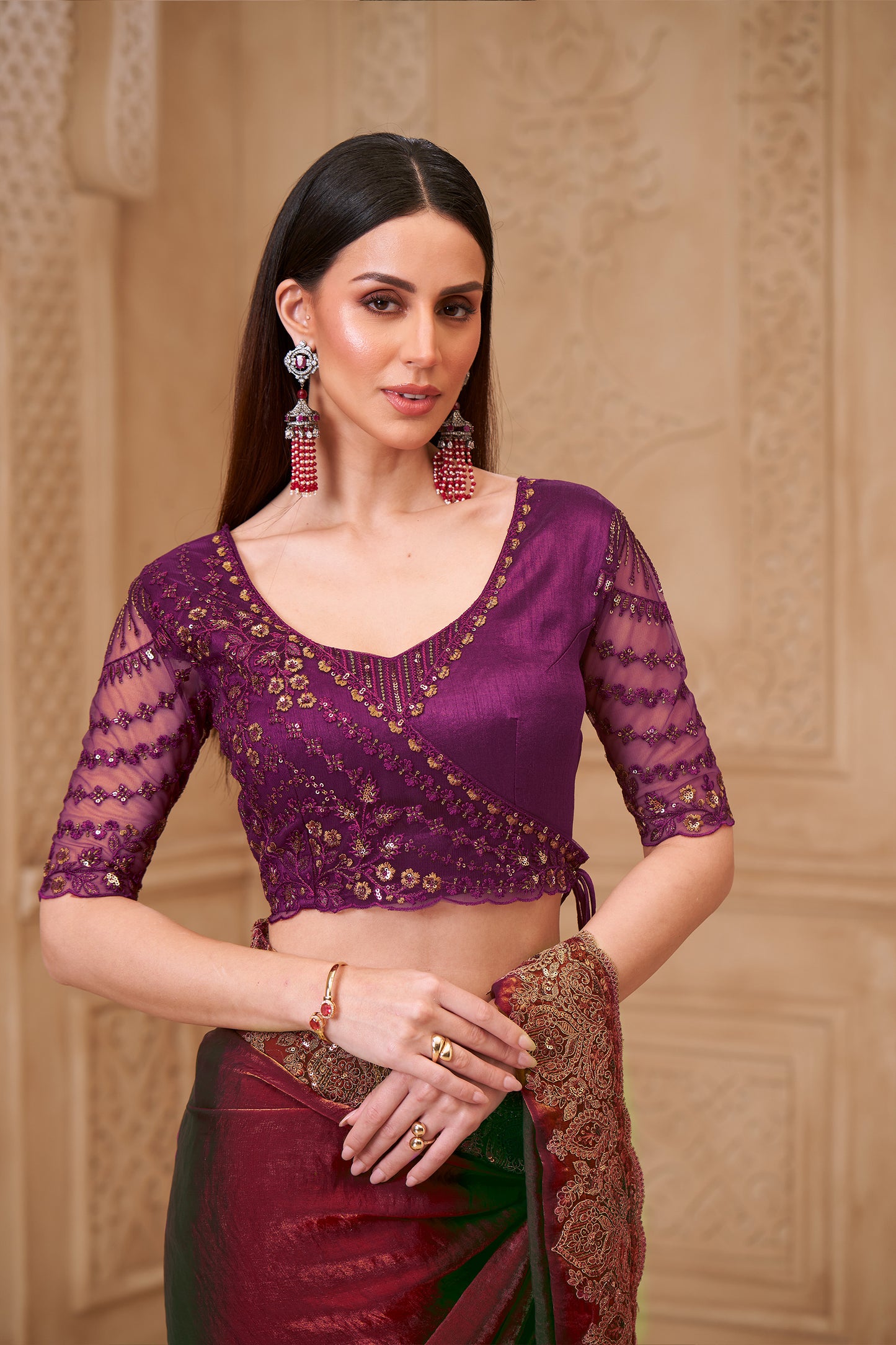 Green Embroidered Satin Georgette Saree-SAR12472_4_SareeButa.com