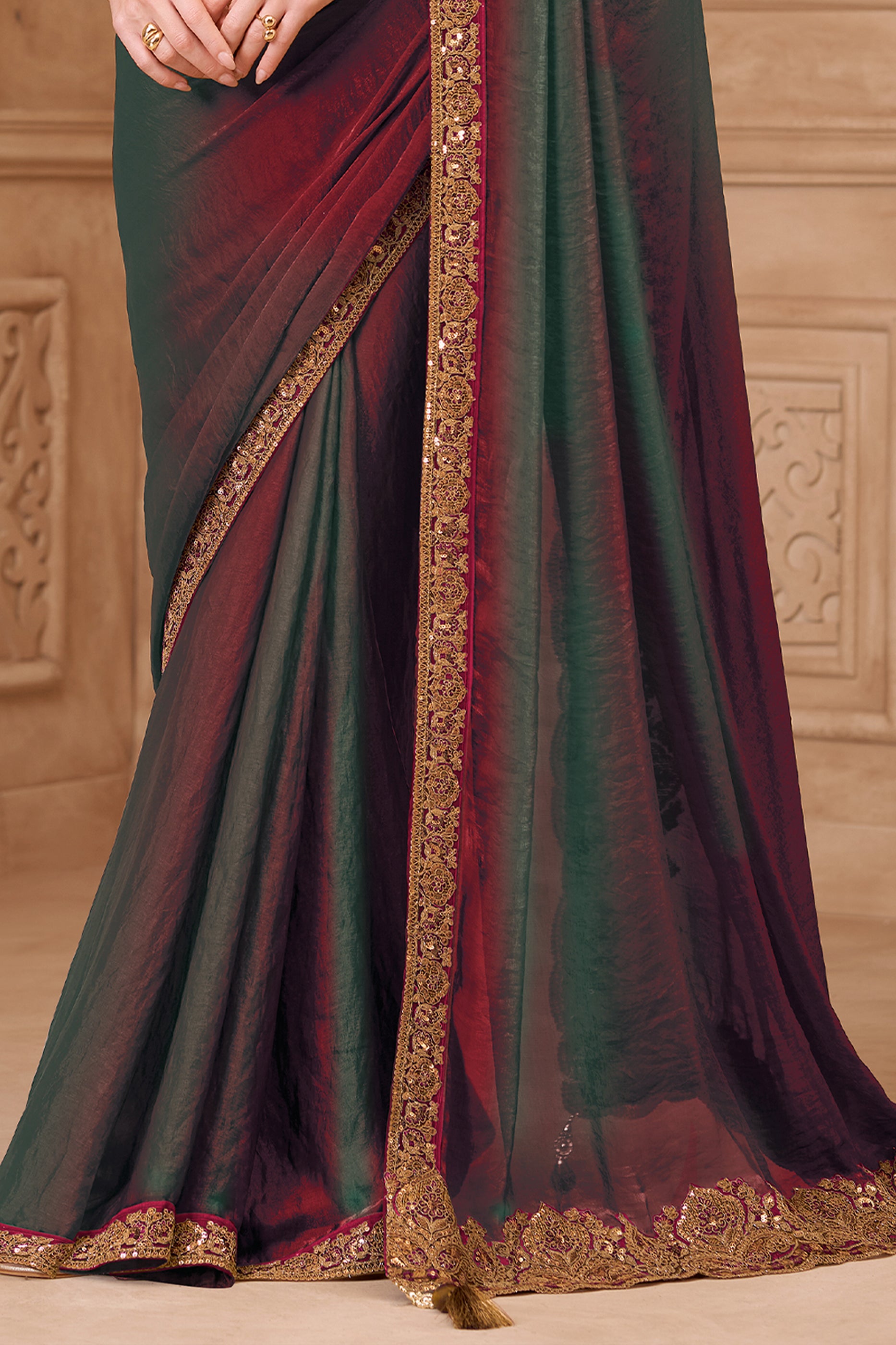 Green Embroidered Satin Georgette Saree-SAR12472_5_SareeButa.com