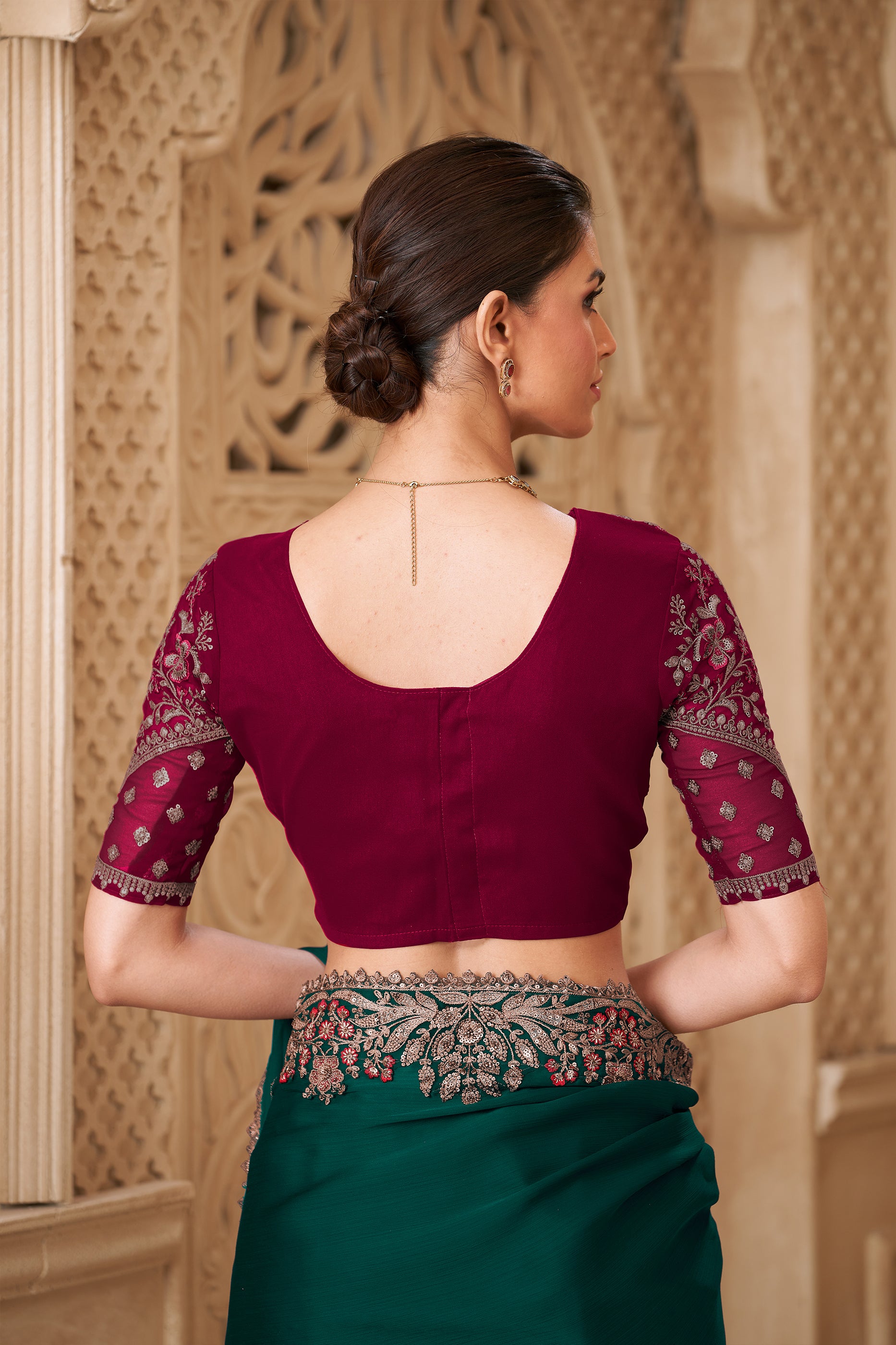 Green Embroidered Satin Georgette Saree-SAR12486_4_SareeButa.com