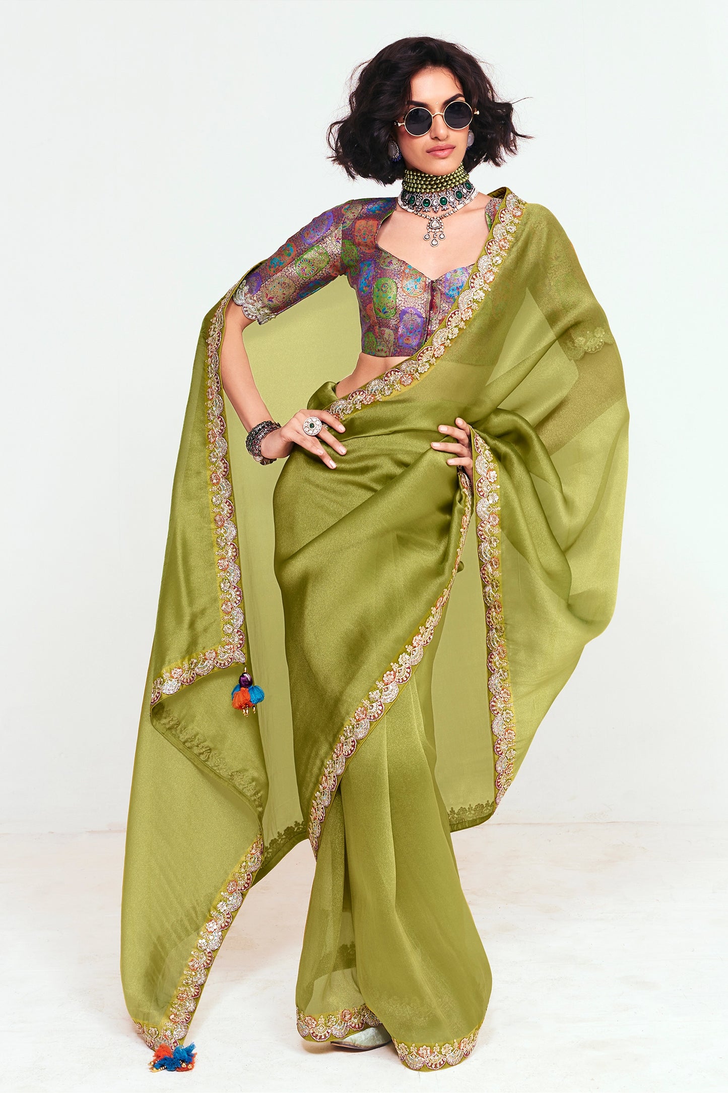 Green Embroidered Satin Organza Saree-SAR12245_4_SareeButa.com