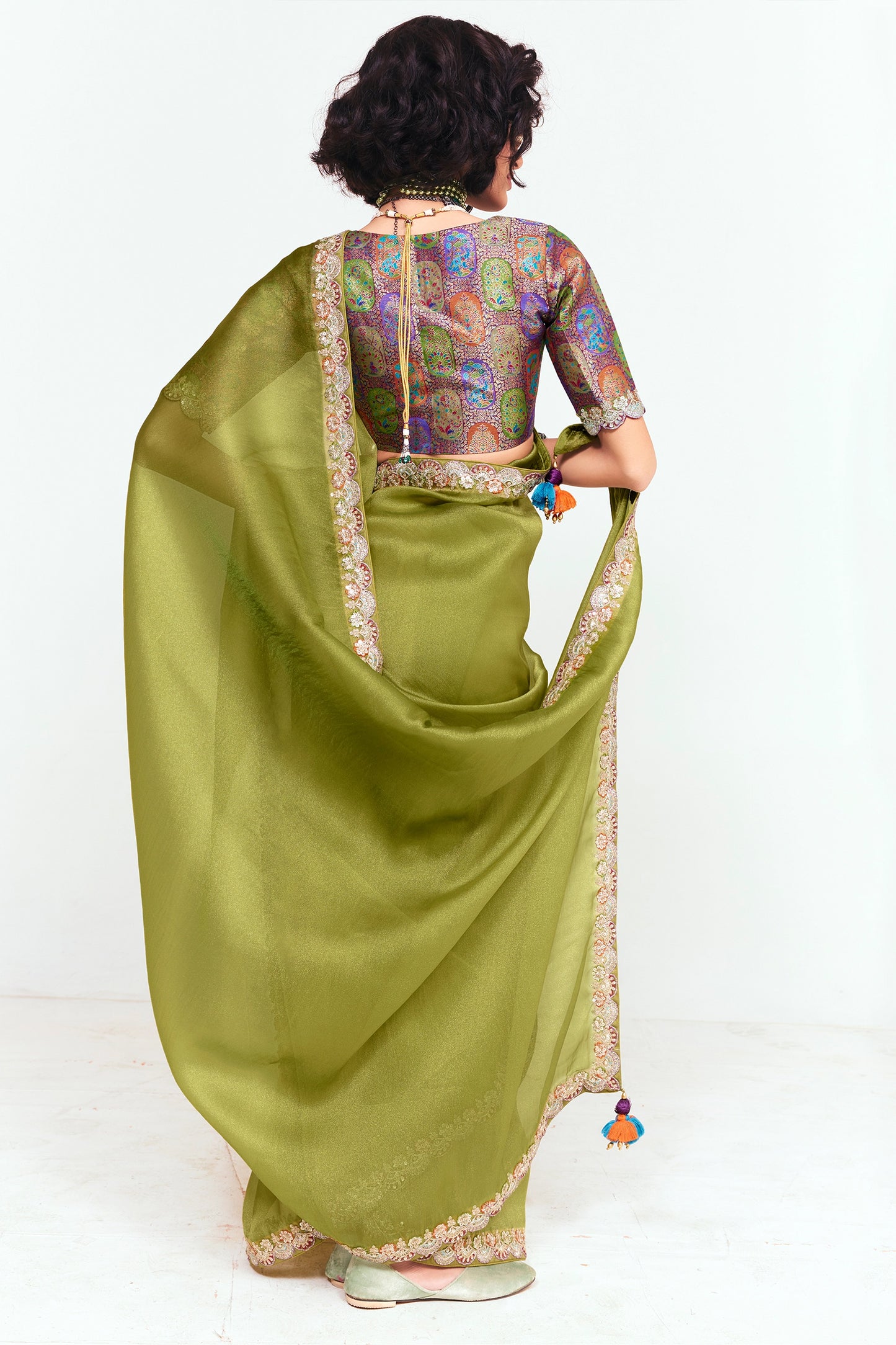 Green Embroidered Satin Organza Saree-SAR12245_5_SareeButa.com