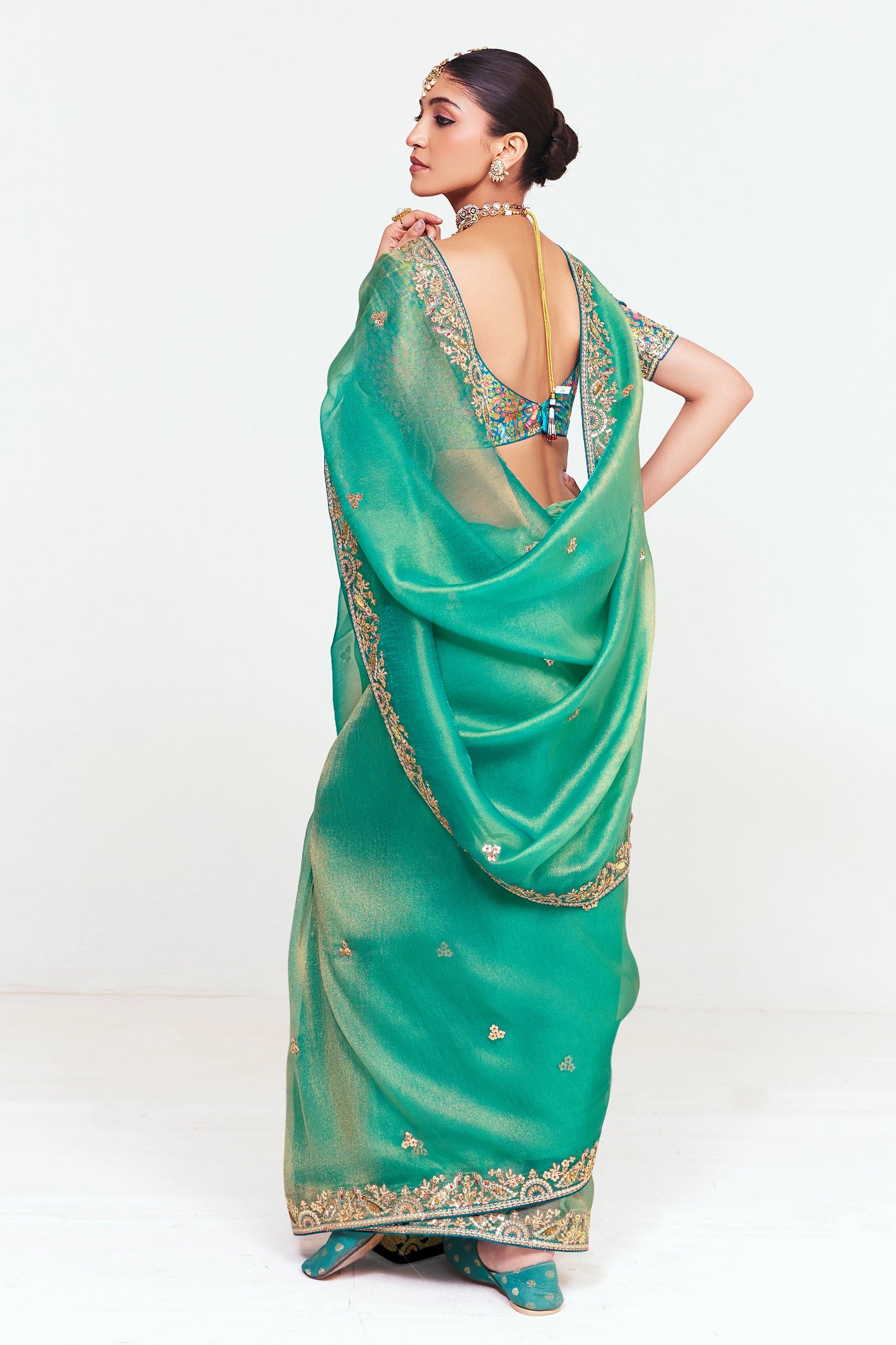 Green Embroidered Satin Organza Saree-SAR12248_4_SareeButa.com