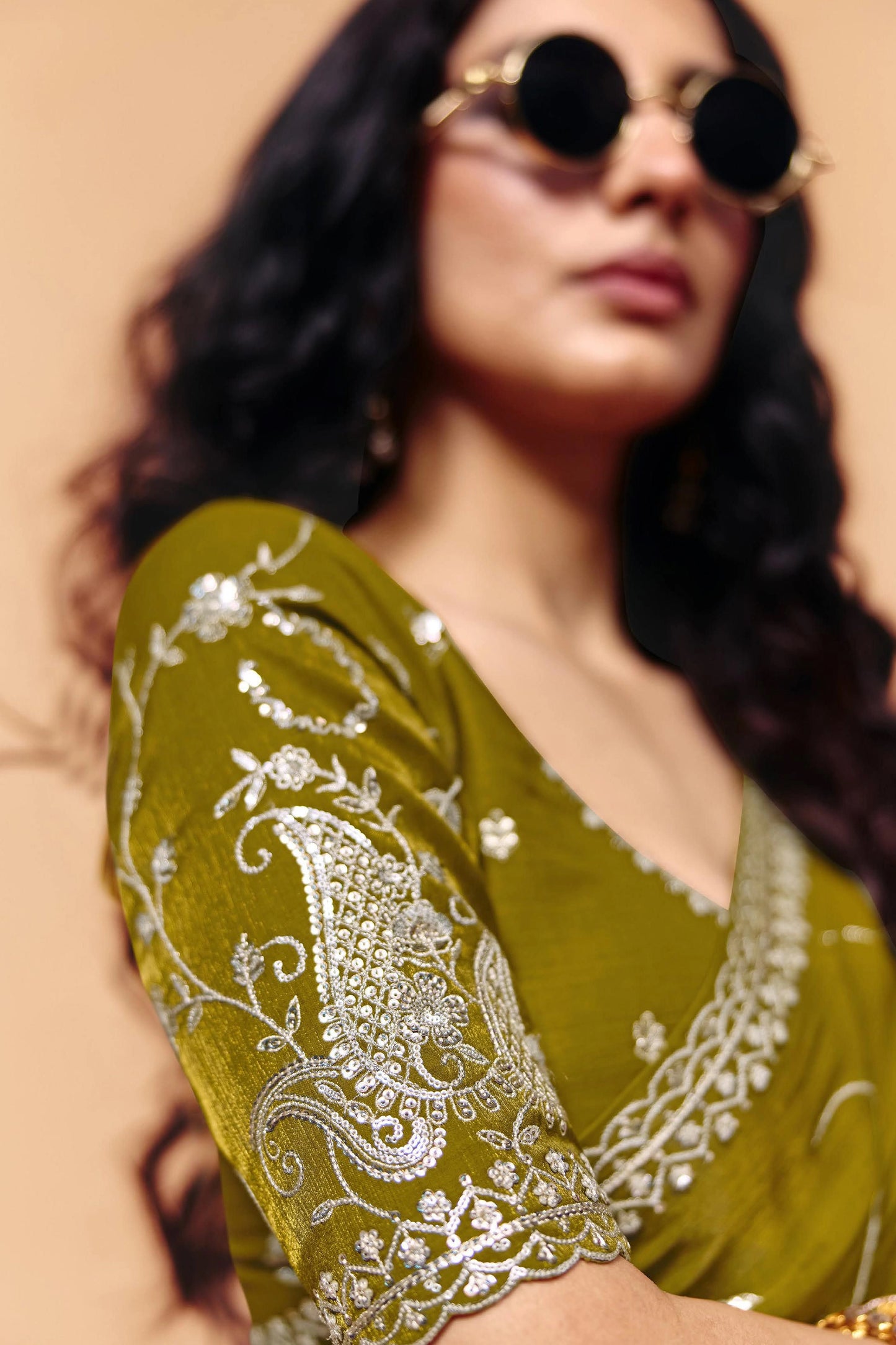 Green Embroidered Satin Organza Saree-SAR12270_3_SareeButa.com