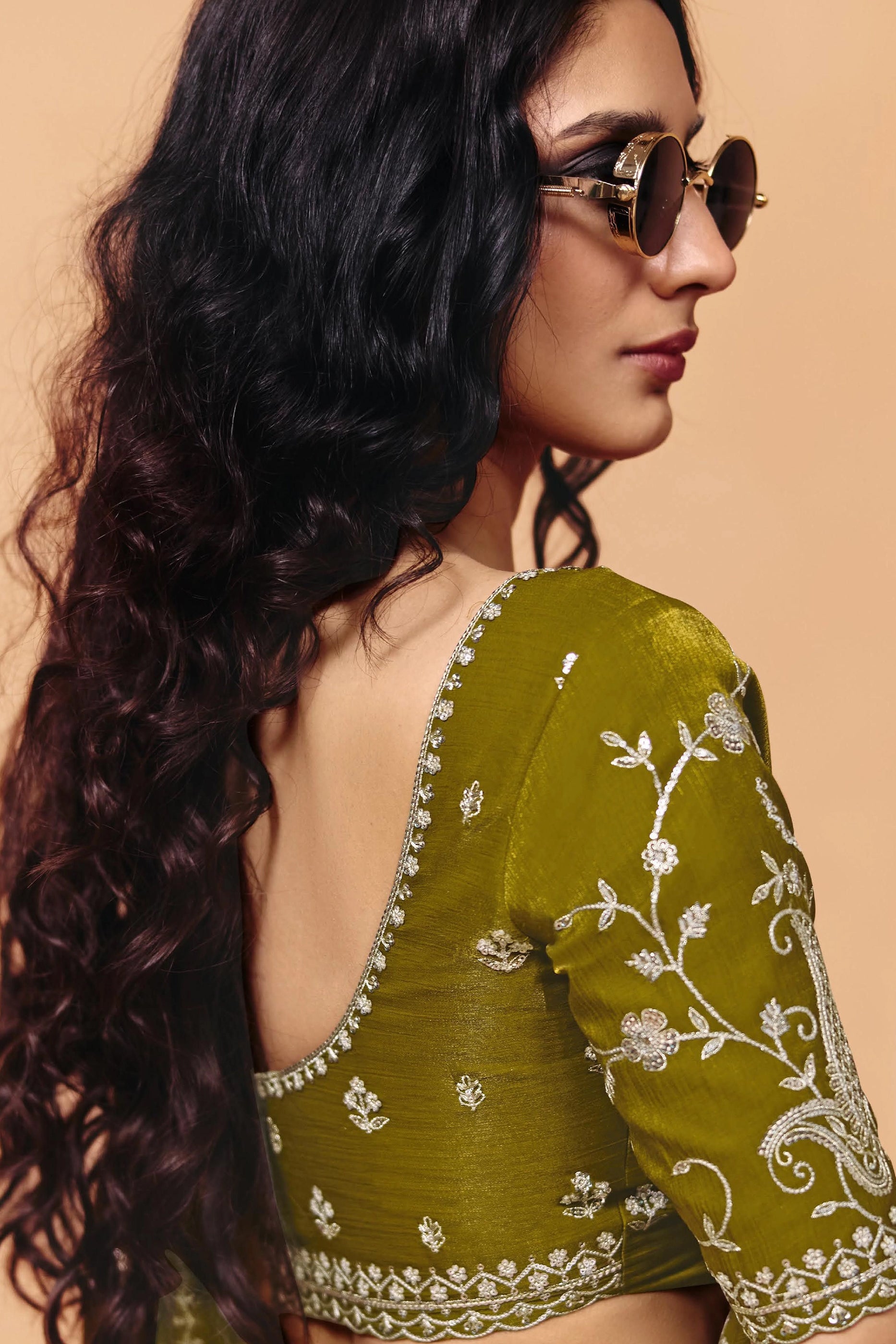 Green Embroidered Satin Organza Saree-SAR12270_4_SareeButa.com