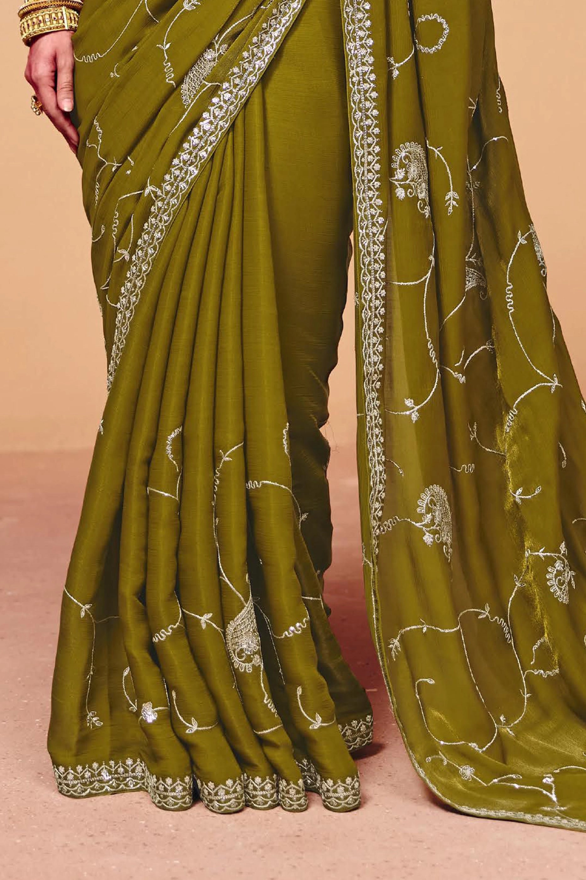 Green Embroidered Satin Organza Saree-SAR12270_5_SareeButa.com