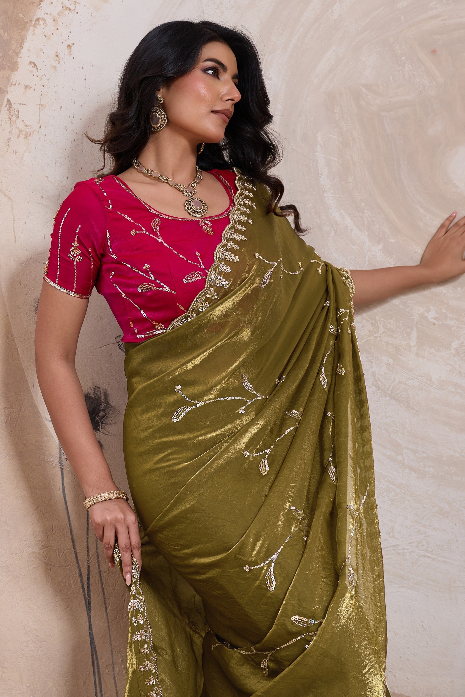 Green Embroidered Satin Saree-SAR11790_2_SareeButa.com