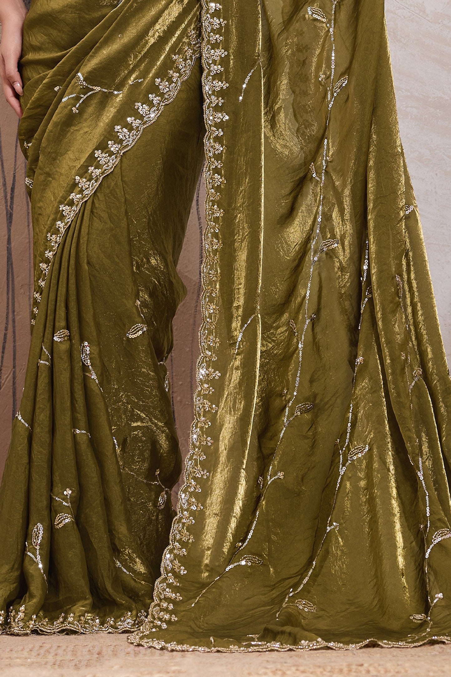 Green Embroidered Satin Saree-SAR11790_5_SareeButa.com