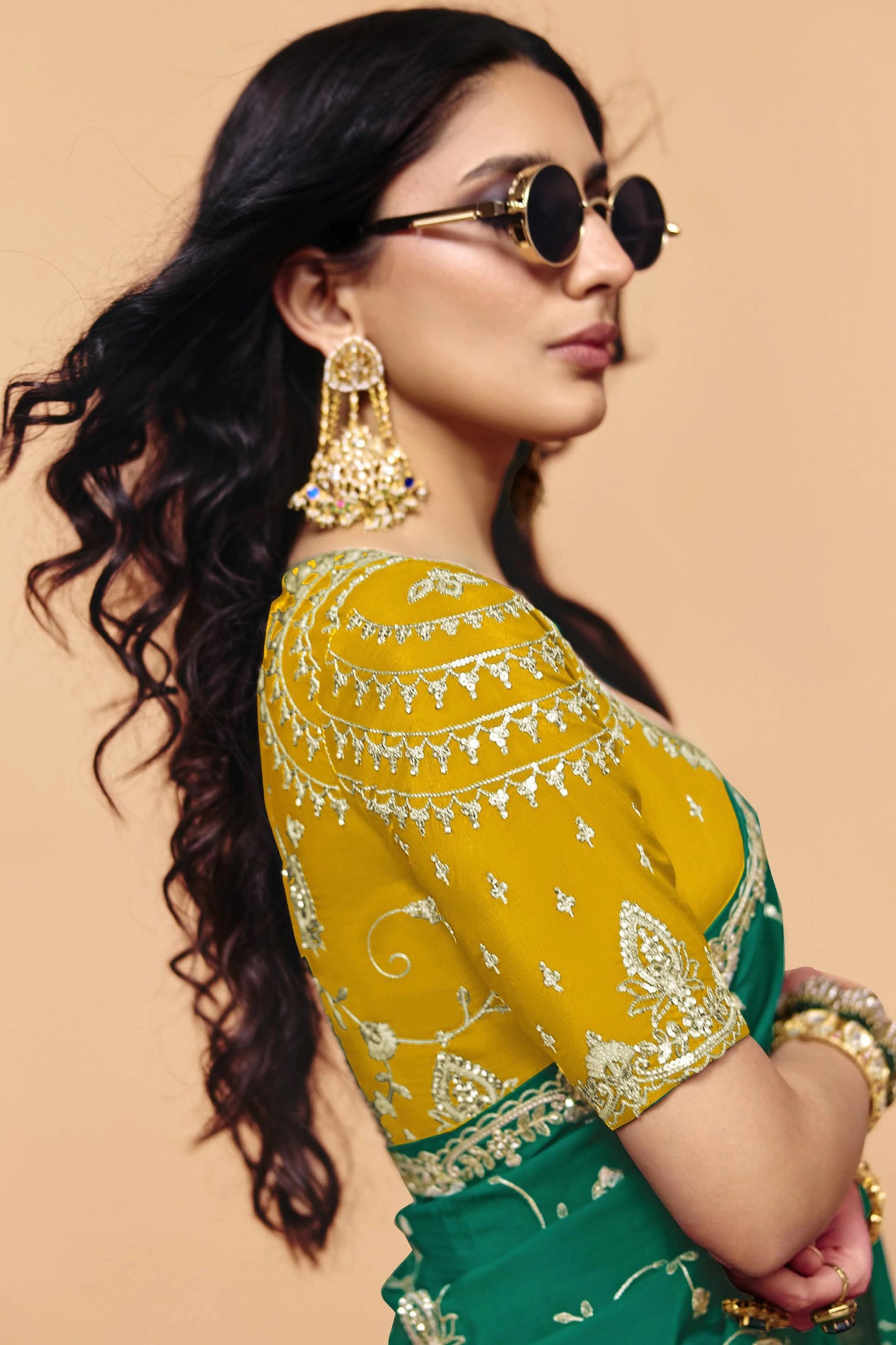 Green Embroidered Satin Silk Saree-SAR12269_2_SareeButa.com