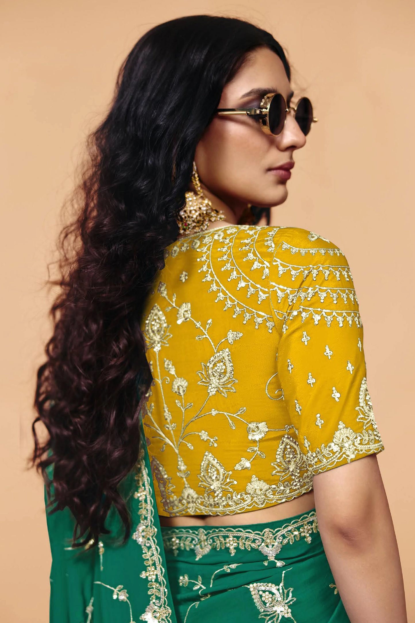 Green Embroidered Satin Silk Saree-SAR12269_3_SareeButa.com