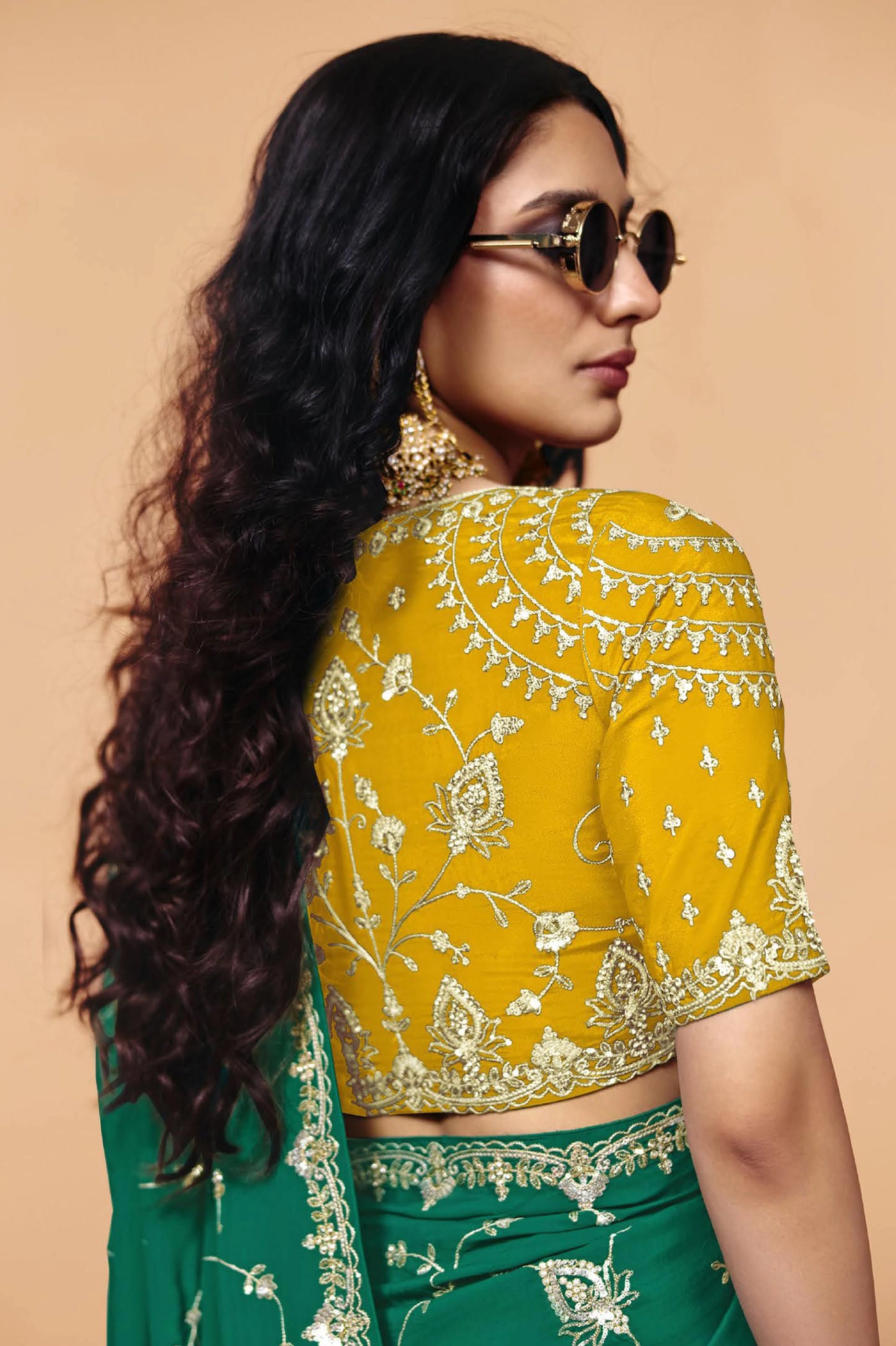 Green Embroidered Satin Silk Saree-SAR12269_3_SareeButa.com