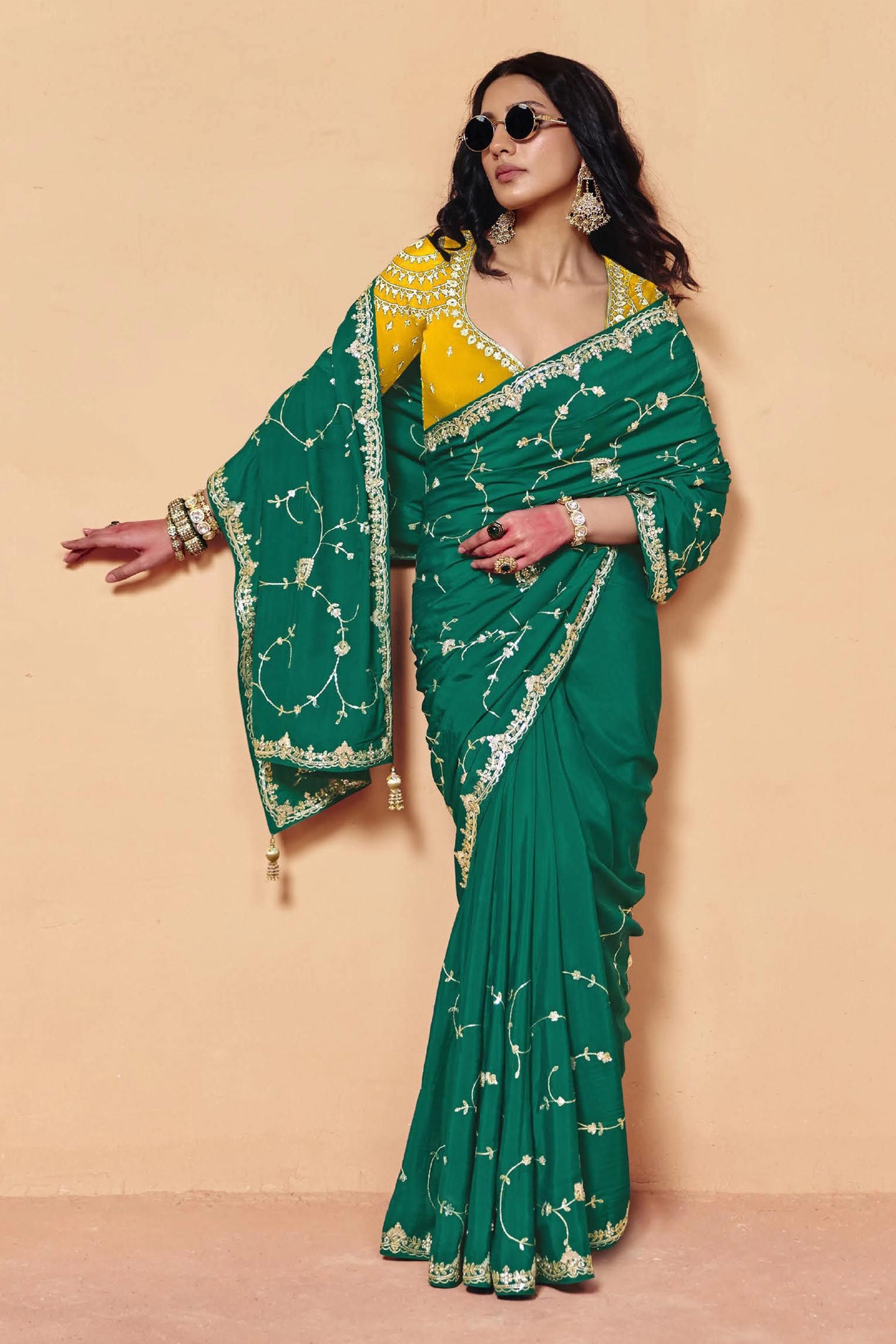 Green Embroidered Satin Silk Saree-SAR12269_4_SareeButa.com