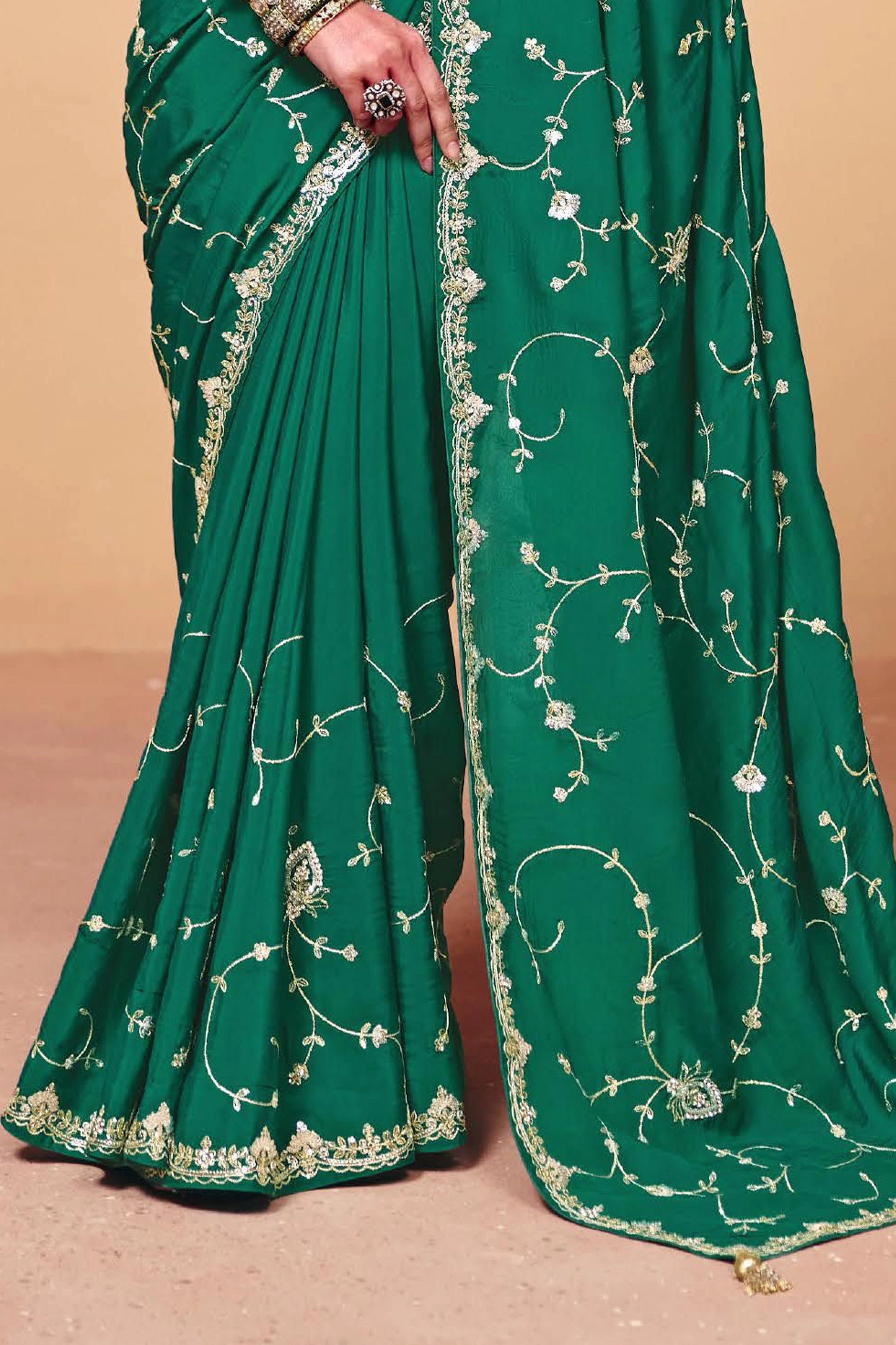 Green Embroidered Satin Silk Saree-SAR12269_5_SareeButa.com