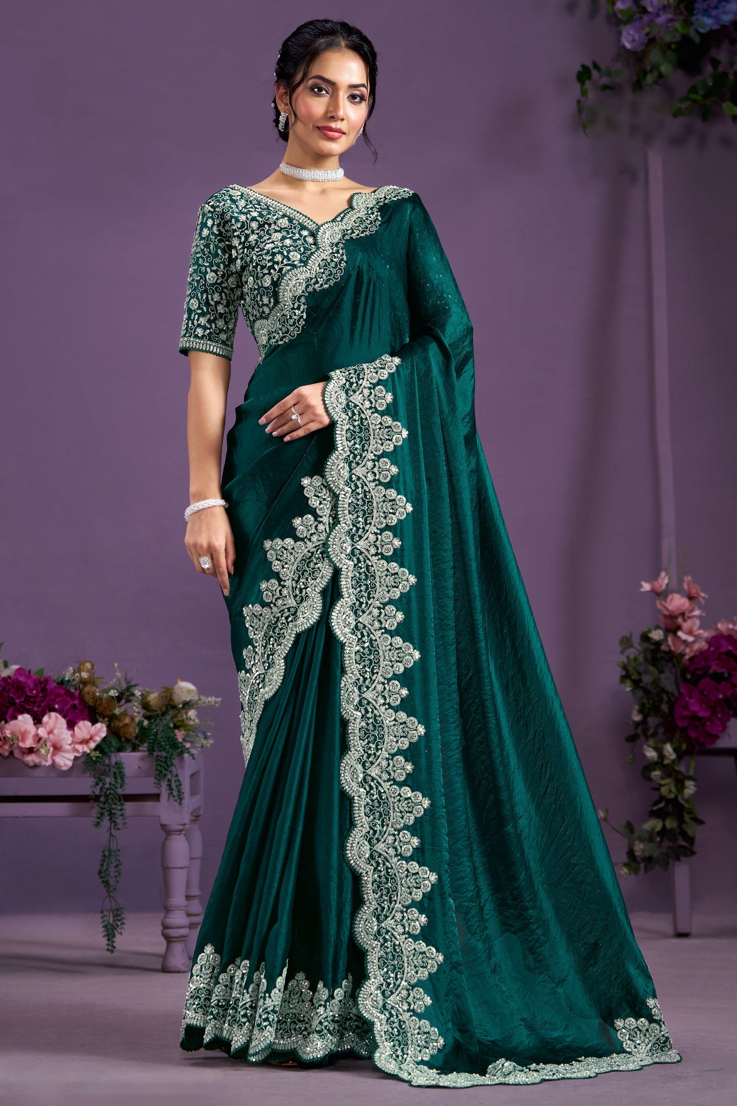 Green Embroidered Satin Silk Saree-ZB133348_1_SareeButa.com