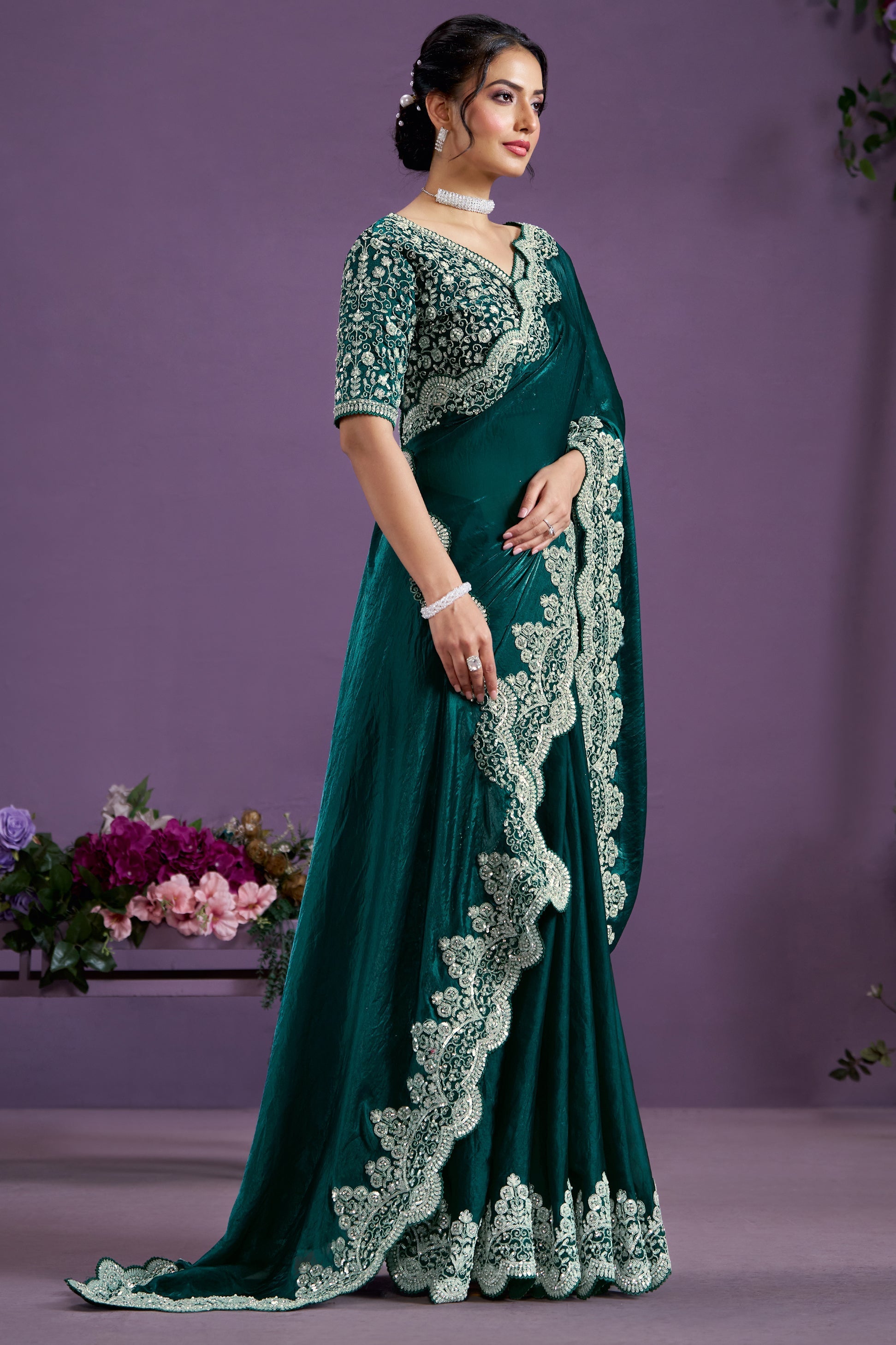 Green Embroidered Satin Silk Saree-ZB133348_3_SareeButa.com