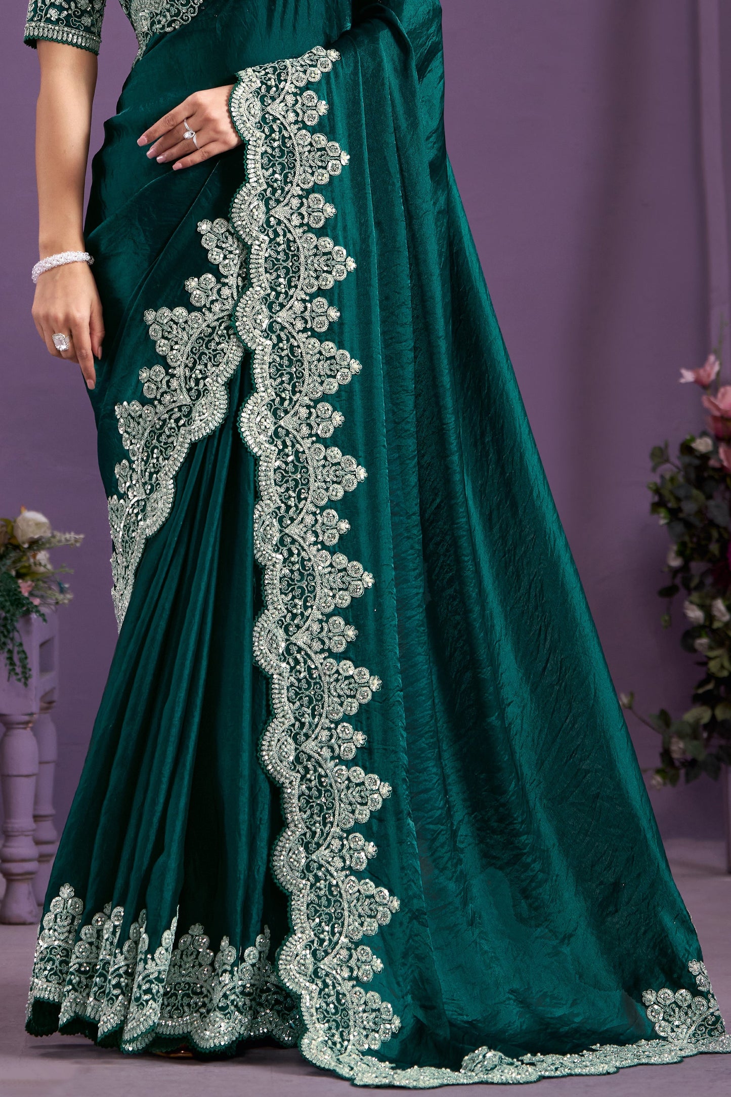 Green Embroidered Satin Silk Saree-ZB133348_4_SareeButa.com