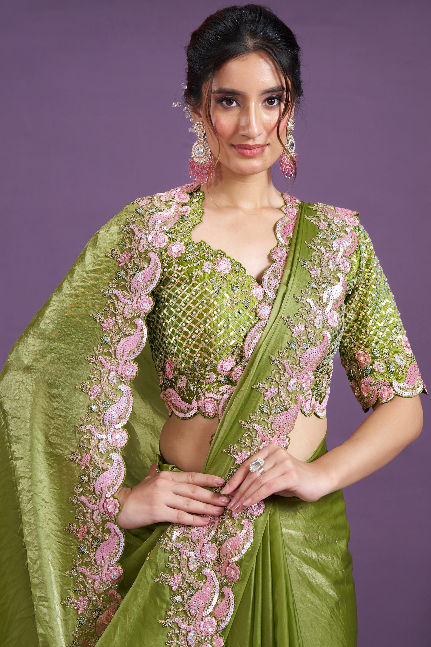 Green Embroidered Satin Silk Saree-ZB133352_2_SareeButa.com