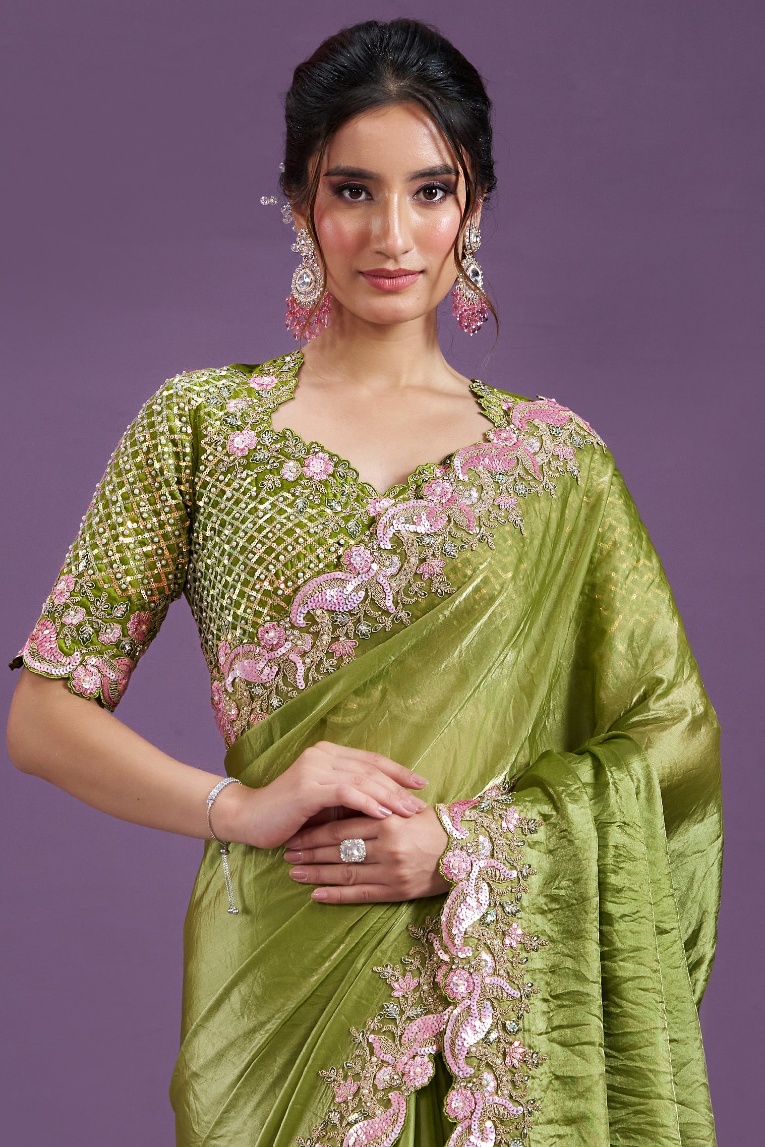 Green Embroidered Satin Silk Saree-ZB133352_3_SareeButa.com