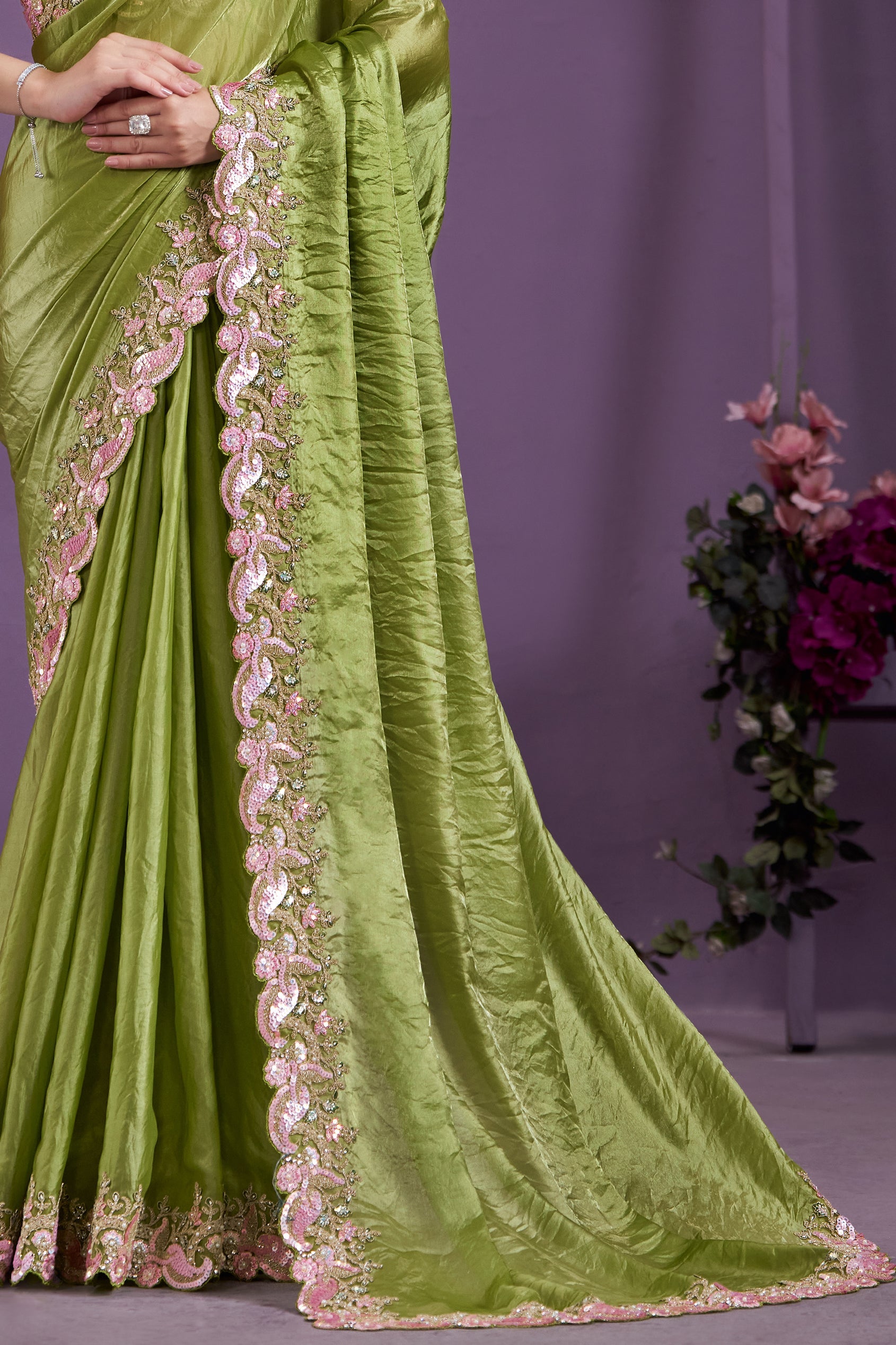 Green Embroidered Satin Silk Saree-ZB133352_4_SareeButa.com