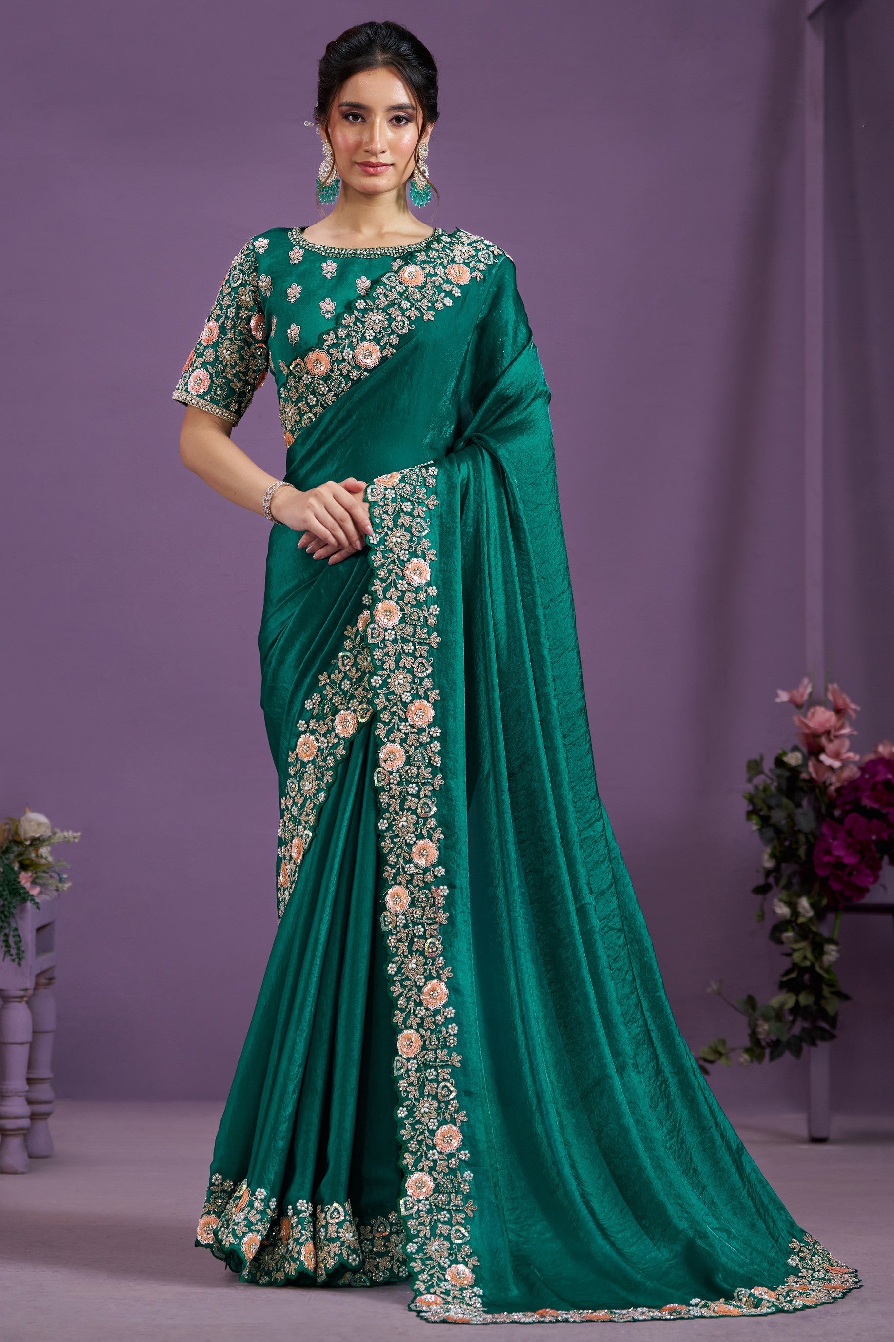 Green Embroidered Satin Silk Saree-ZB133357_1_SareeButa.com