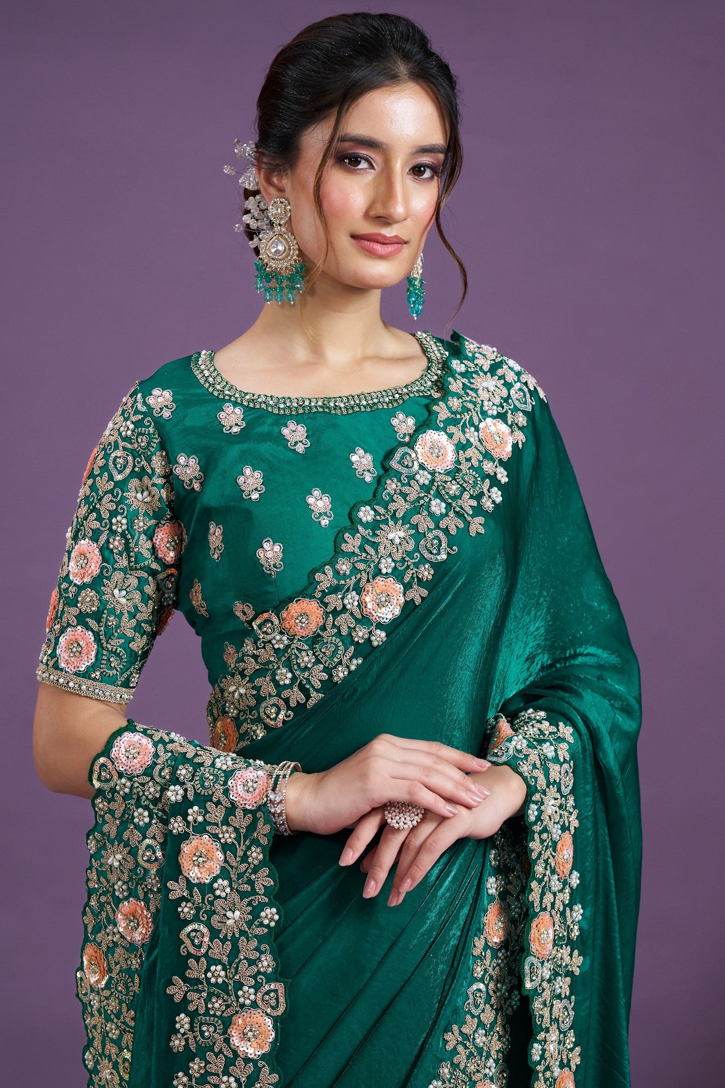 Green Embroidered Satin Silk Saree-ZB133357_2_SareeButa.com