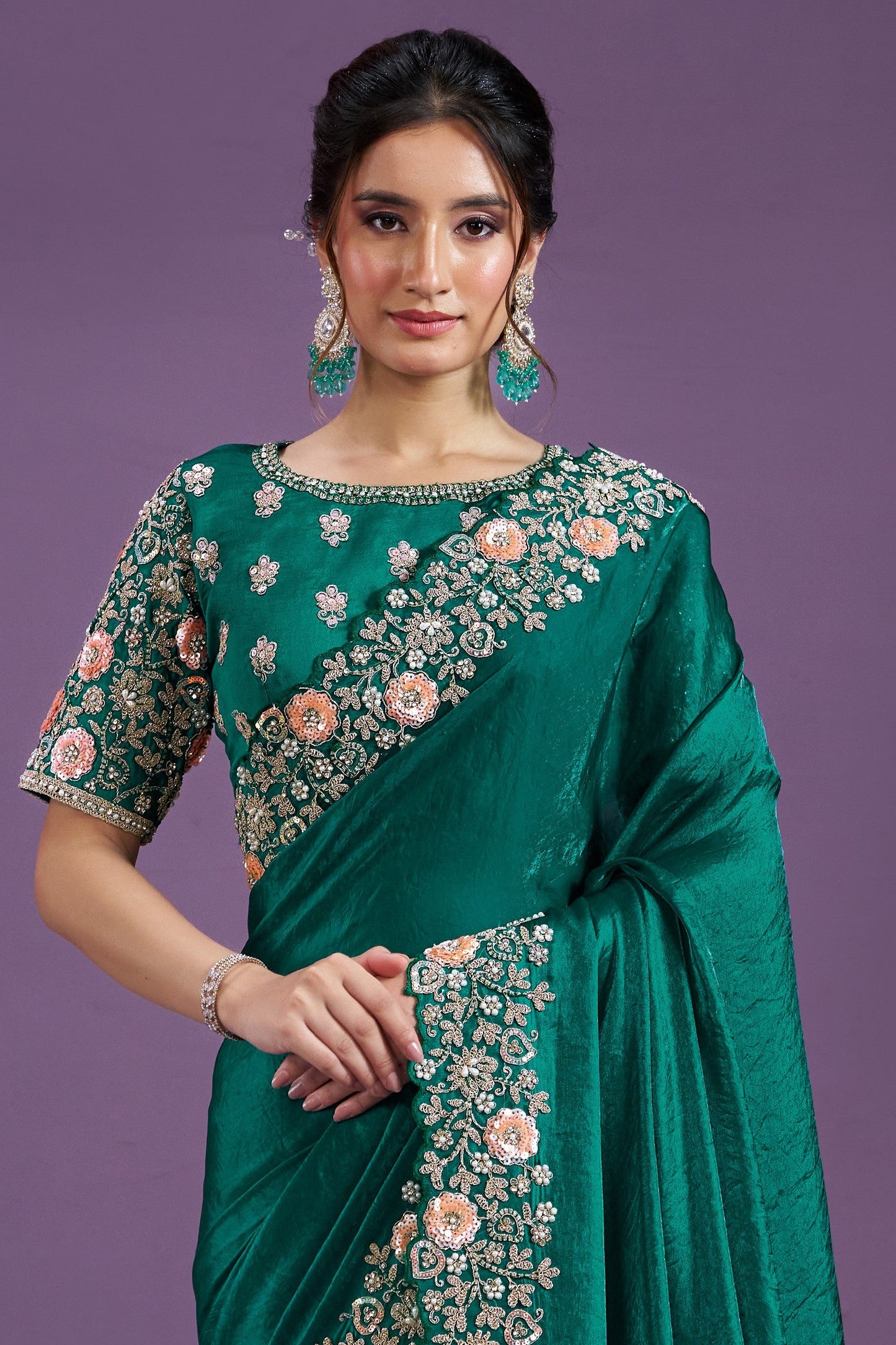 Green Embroidered Satin Silk Saree-ZB133357_3_SareeButa.com