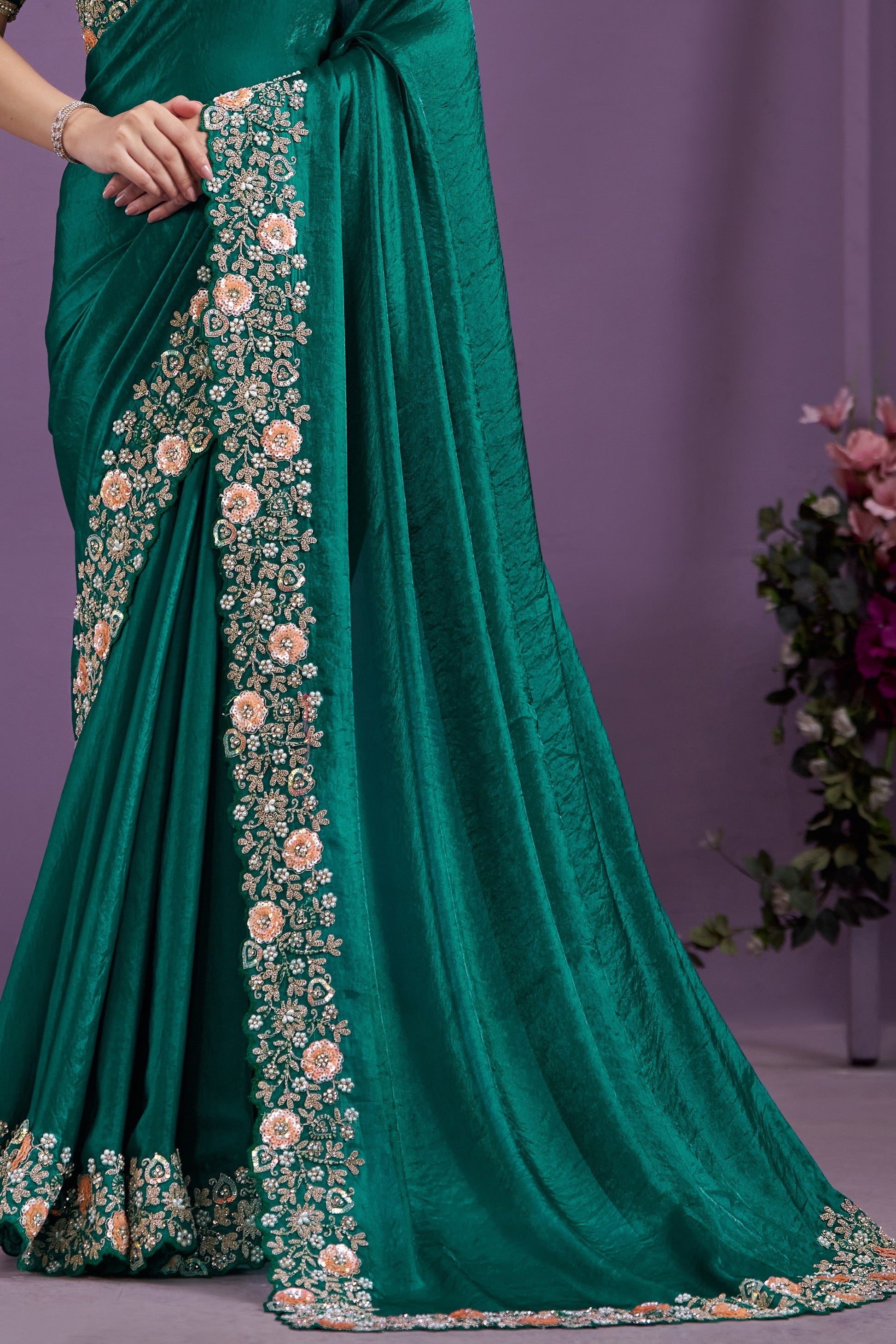 Green Embroidered Satin Silk Saree-ZB133357_4_SareeButa.com