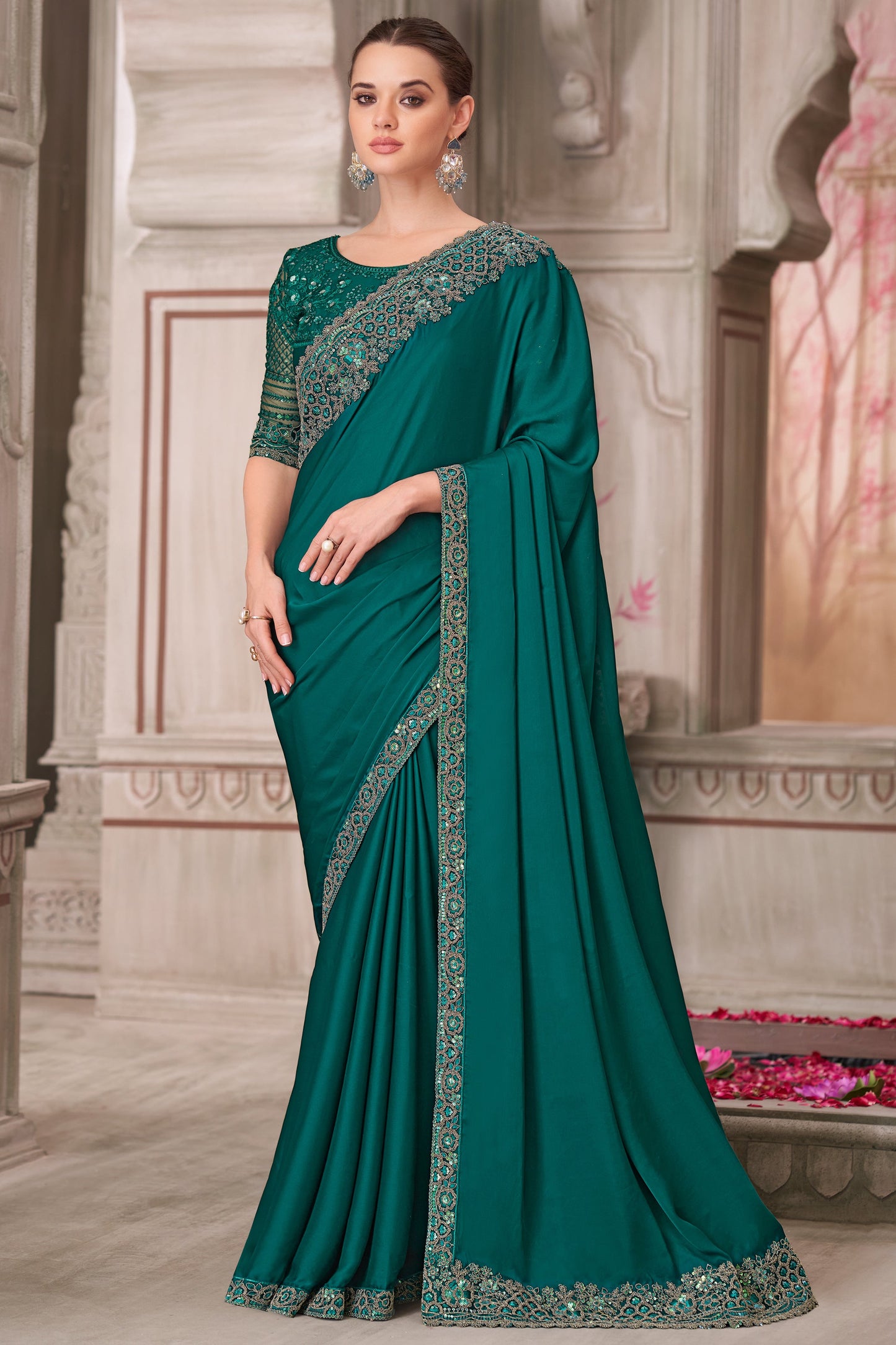 Green Embroidered Satin Silk Saree-ZB134554_1_SareeButa.com