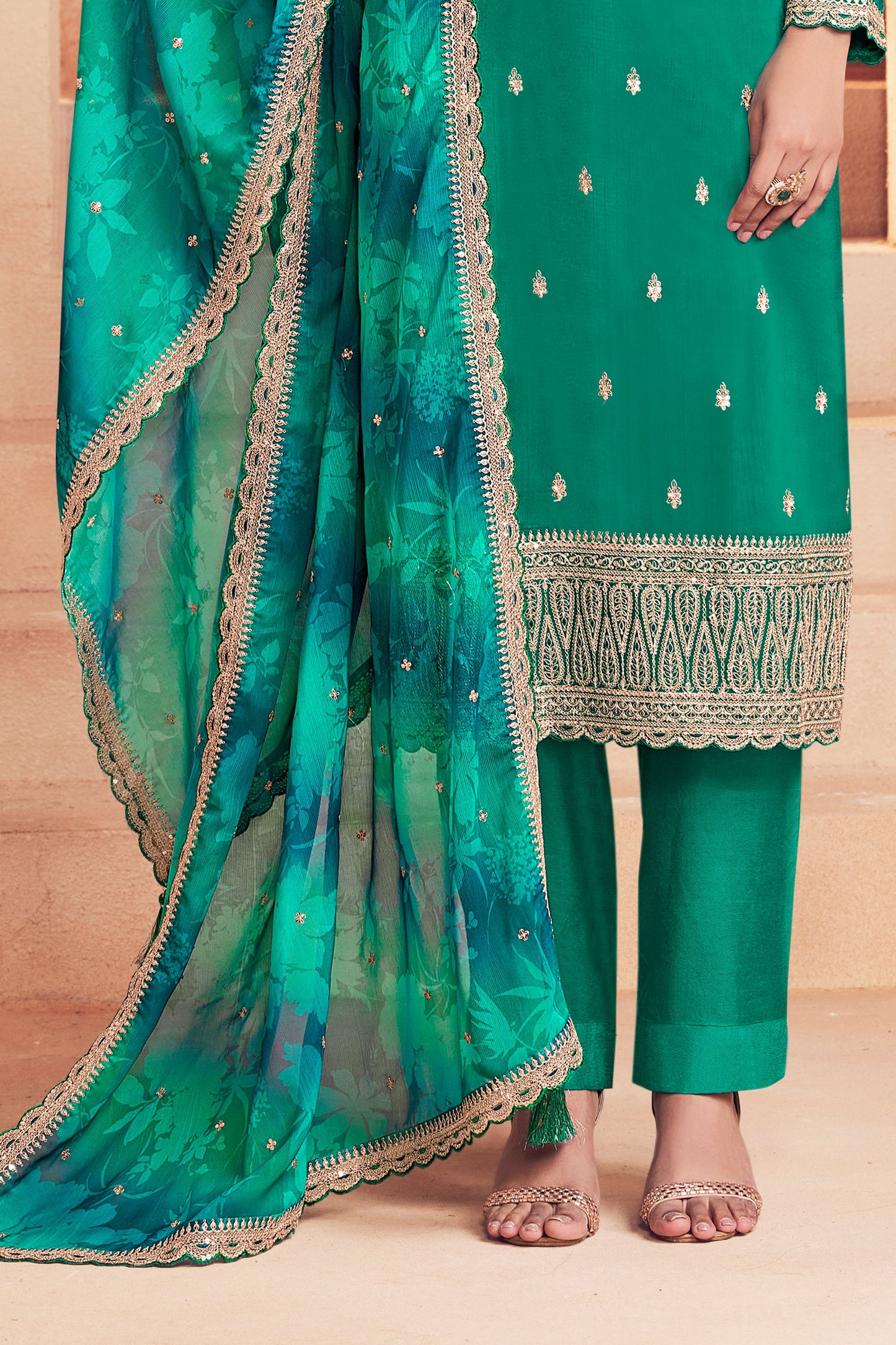 Green Embroidered Silk Suit-SAR11735_4_SareeButa.com