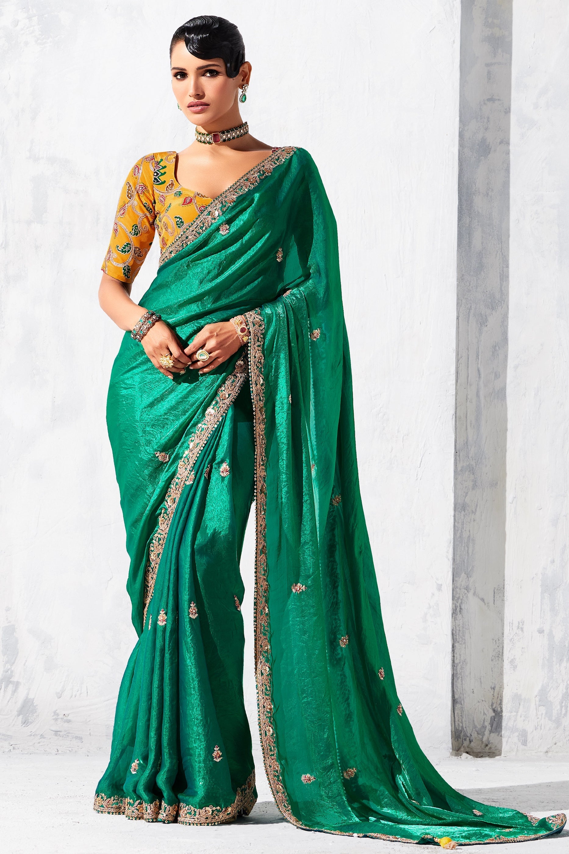 Green Embroidered Tissue Organza Saree-SAR10564_1_SareeButa.com