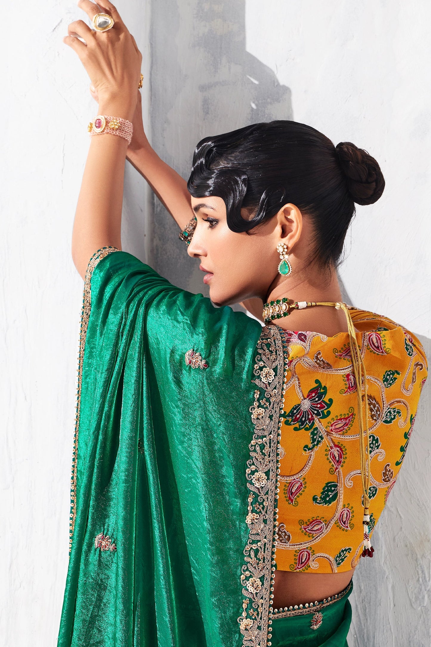 Green Embroidered Tissue Organza Saree-SAR10564_3_SareeButa.com