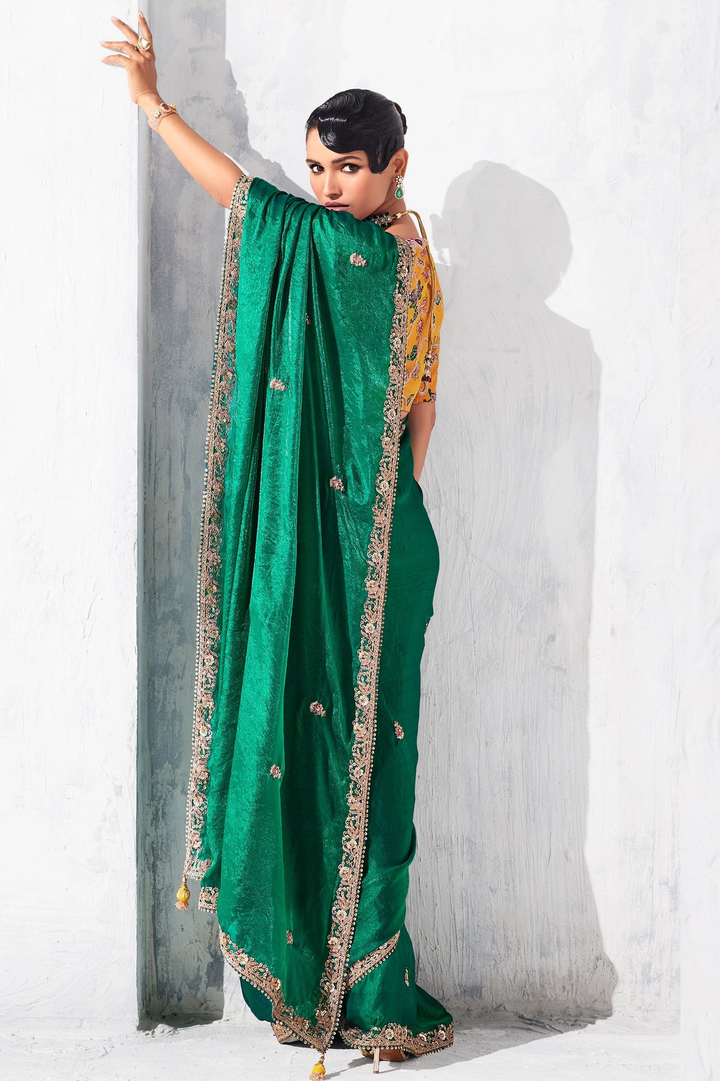 Green Embroidered Tissue Organza Saree-SAR10564_4_SareeButa.com