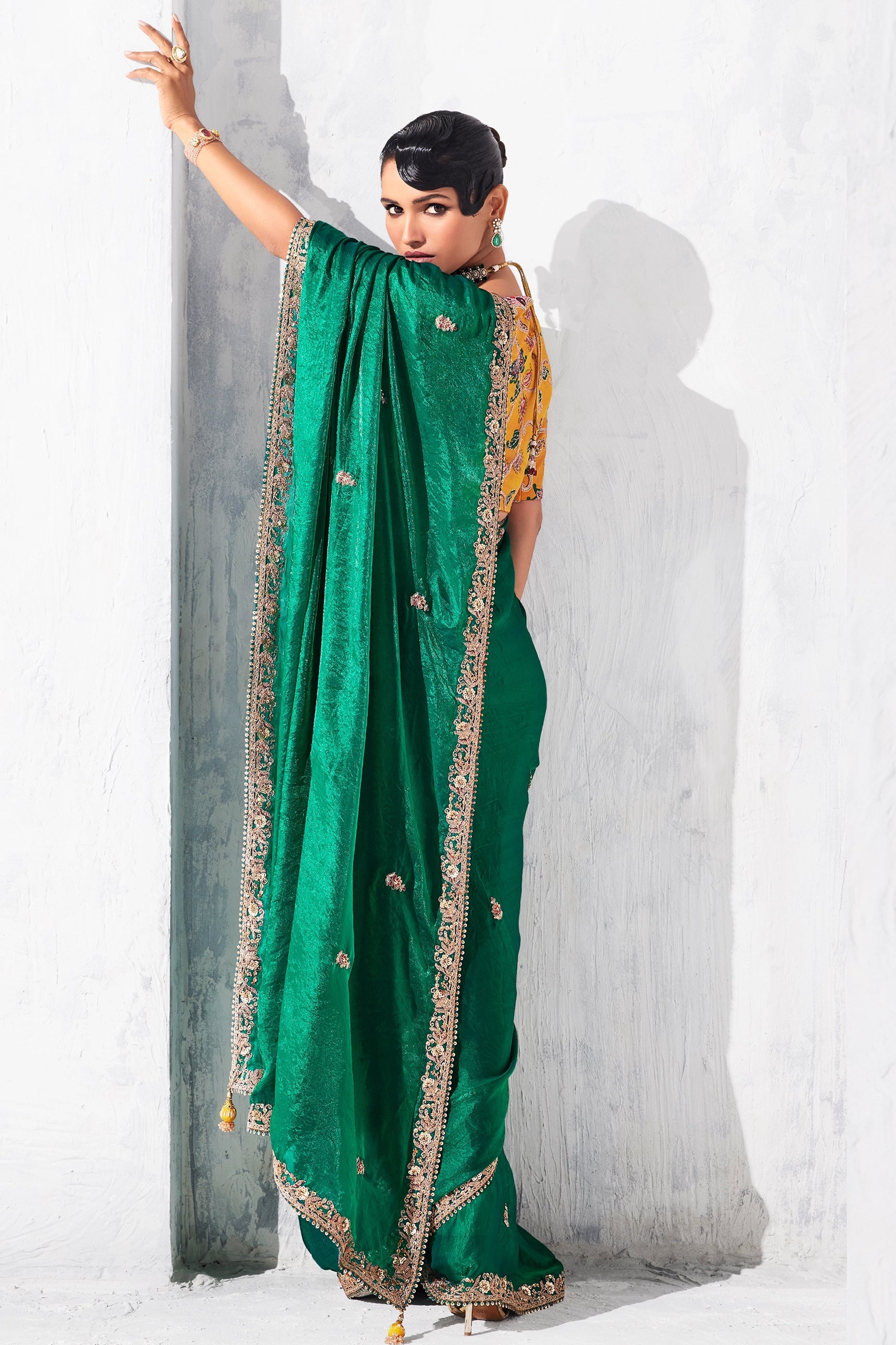 Green Embroidered Tissue Organza Saree-SAR10564_4_SareeButa.com