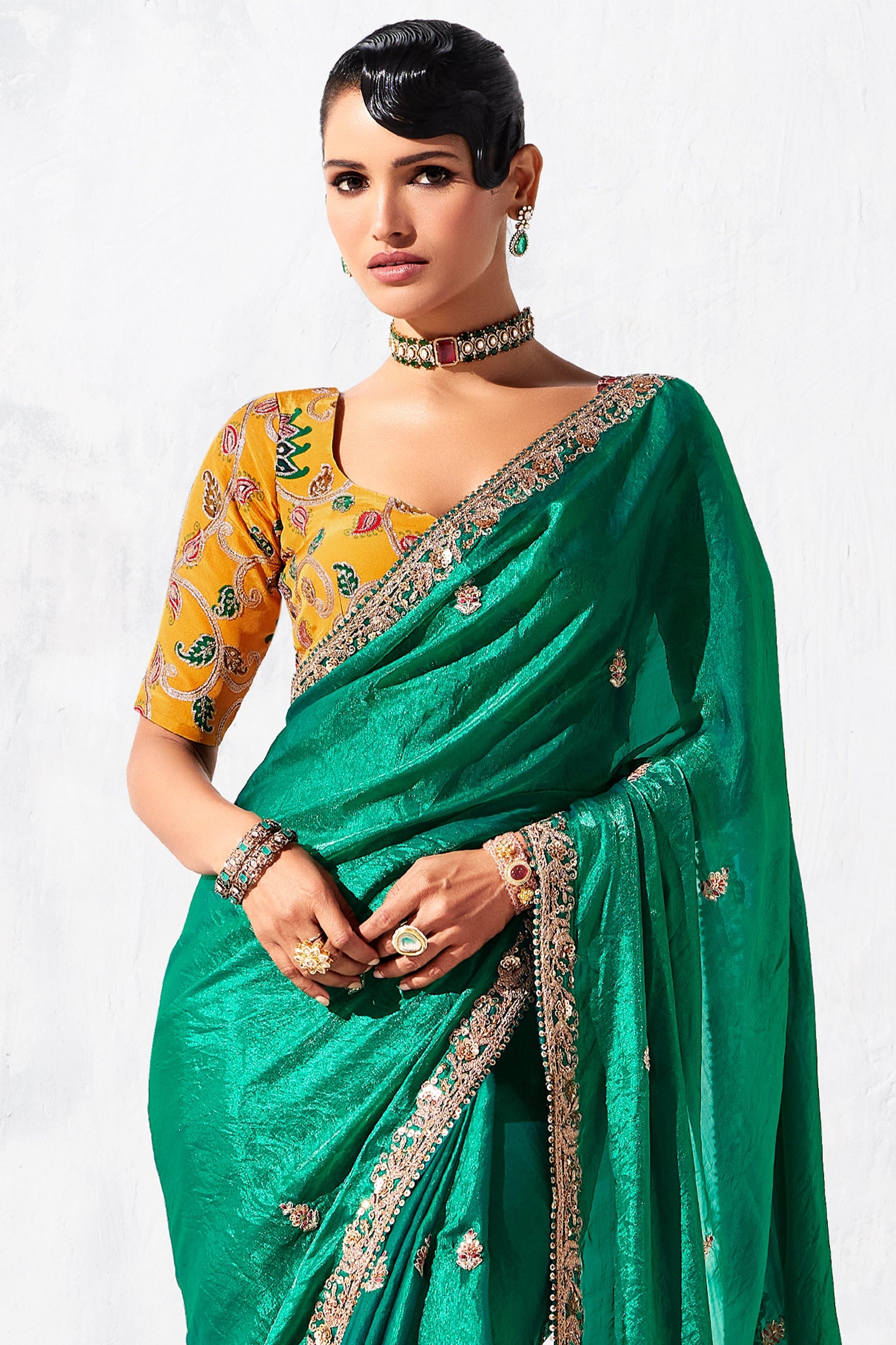 Green Embroidered Tissue Organza Saree-SAR10564_5_SareeButa.com