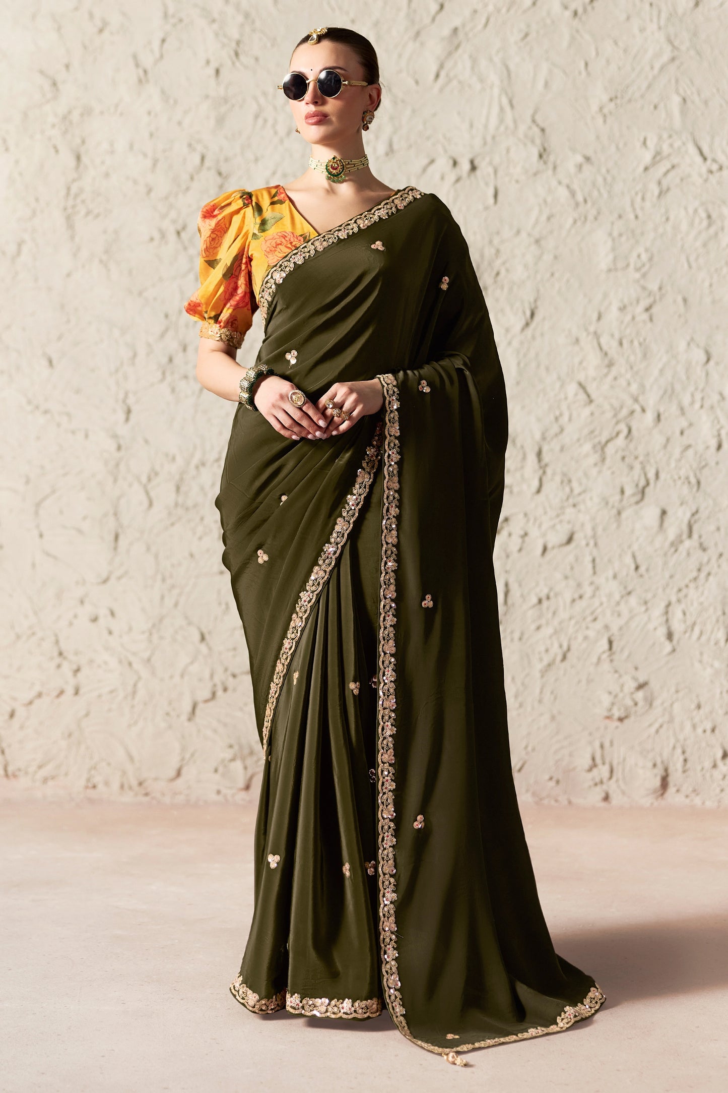 Green Embroidered Tissue Organza Saree-SAR12792_1_SareeButa.com