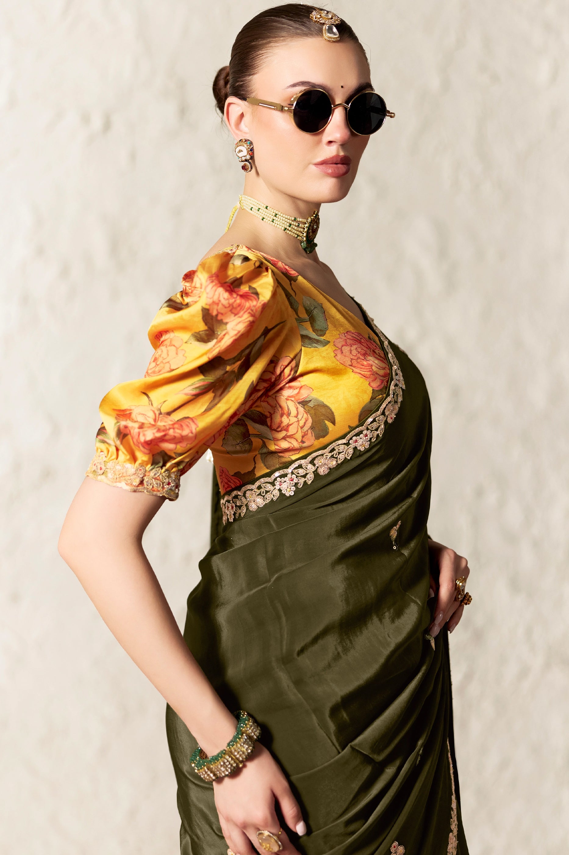 Green Embroidered Tissue Organza Saree-SAR12792_2_SareeButa.com