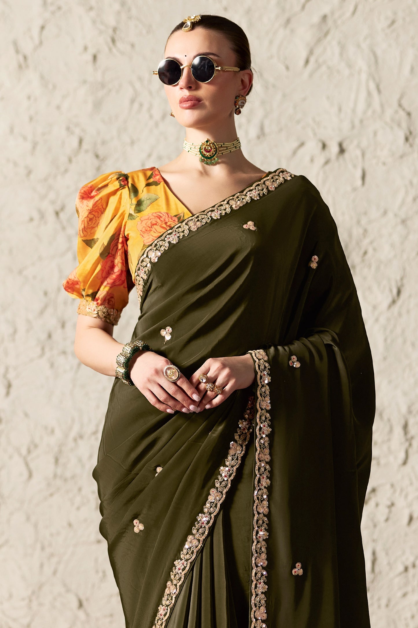 Green Embroidered Tissue Organza Saree-SAR12792_3_SareeButa.com