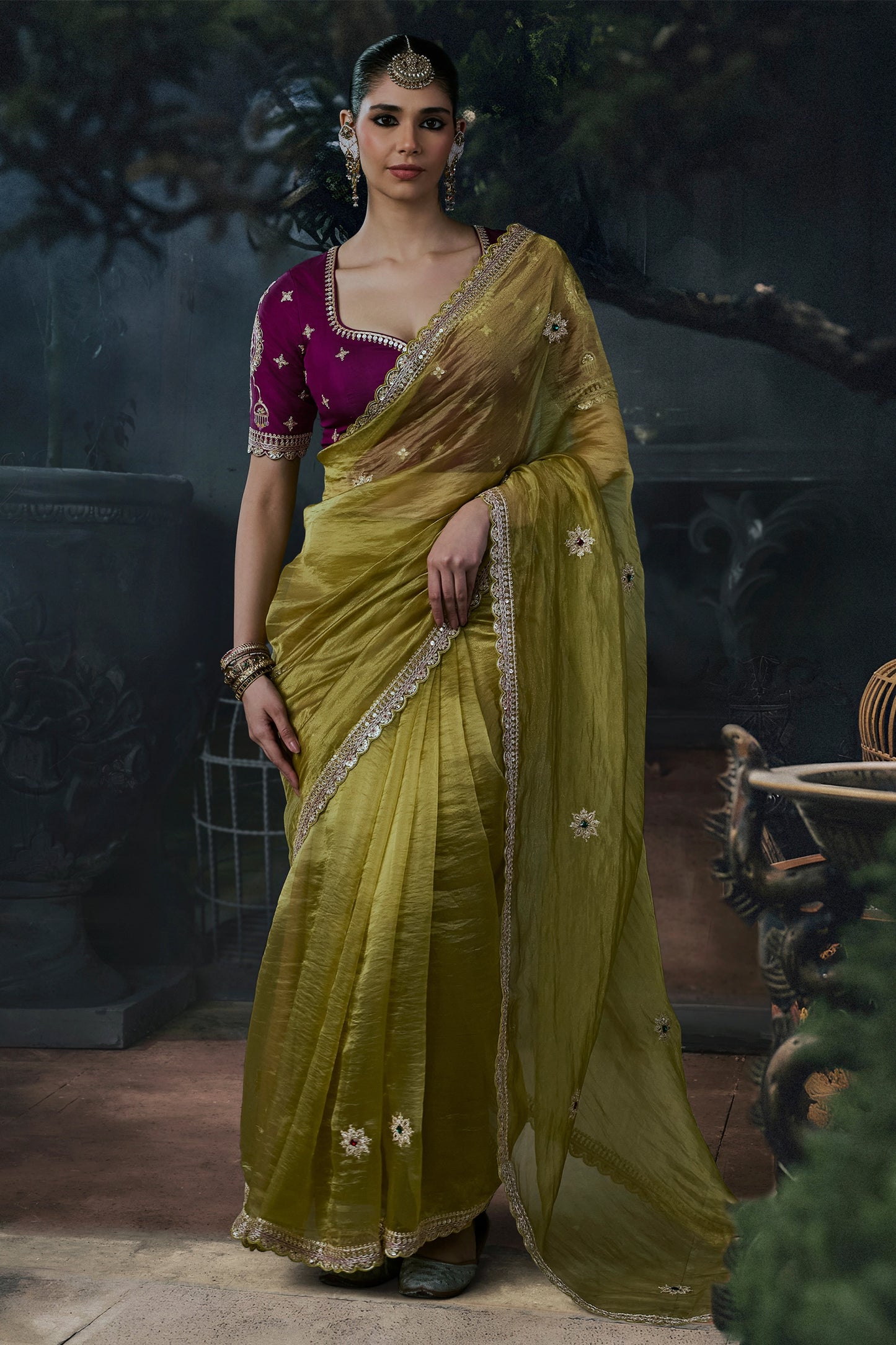 Green Embroidered Tissue Organza Saree-SAR13099_1_SareeButa.com