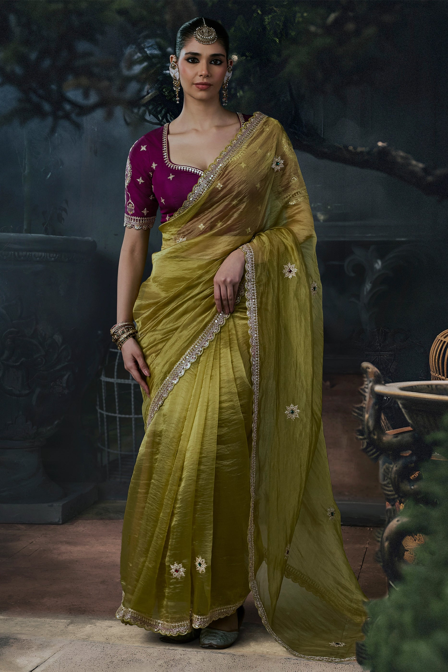 Green Embroidered Tissue Organza Saree-SAR13099_1_SareeButa.com