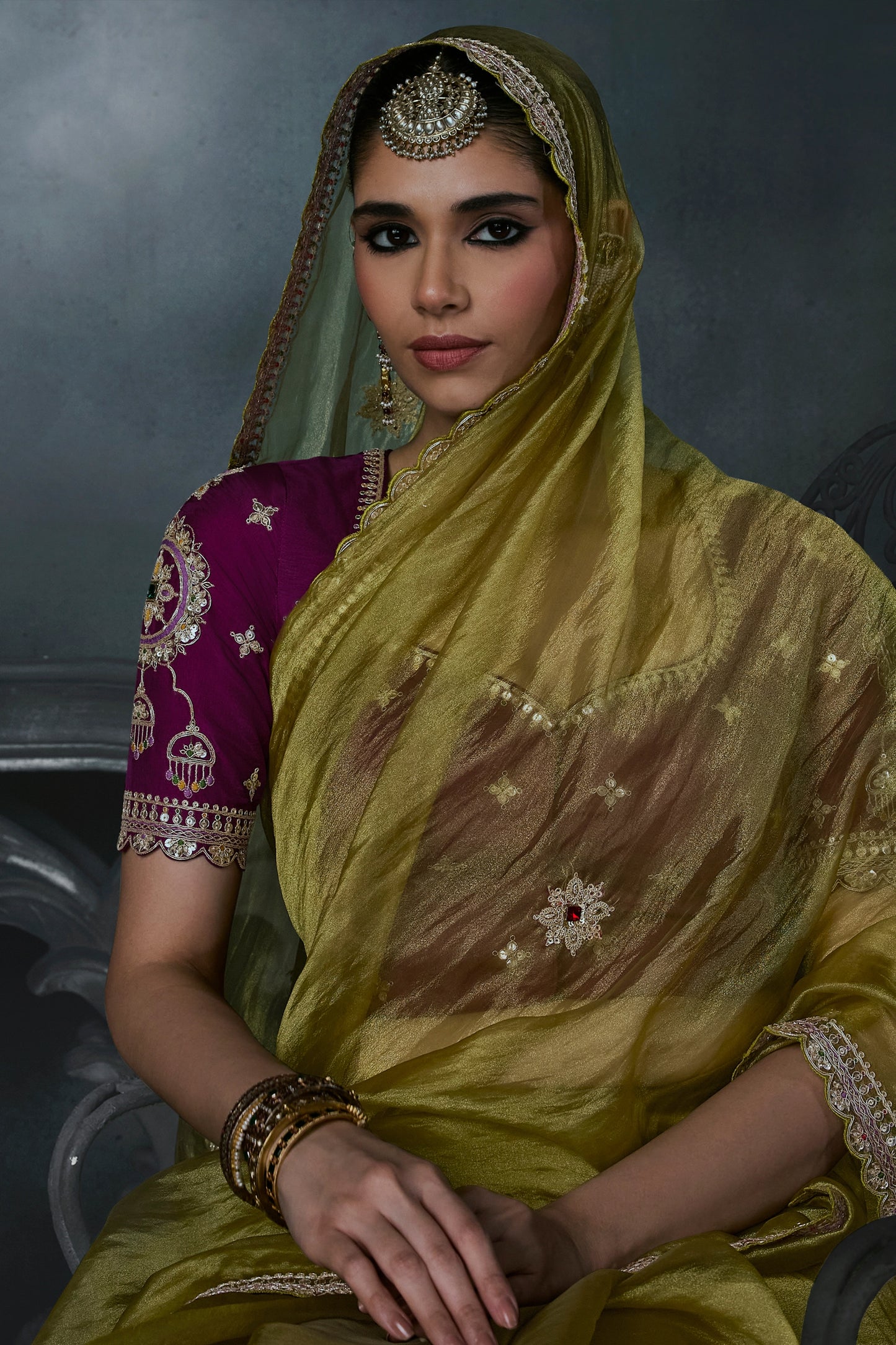 Green Embroidered Tissue Organza Saree-SAR13099_3_SareeButa.com