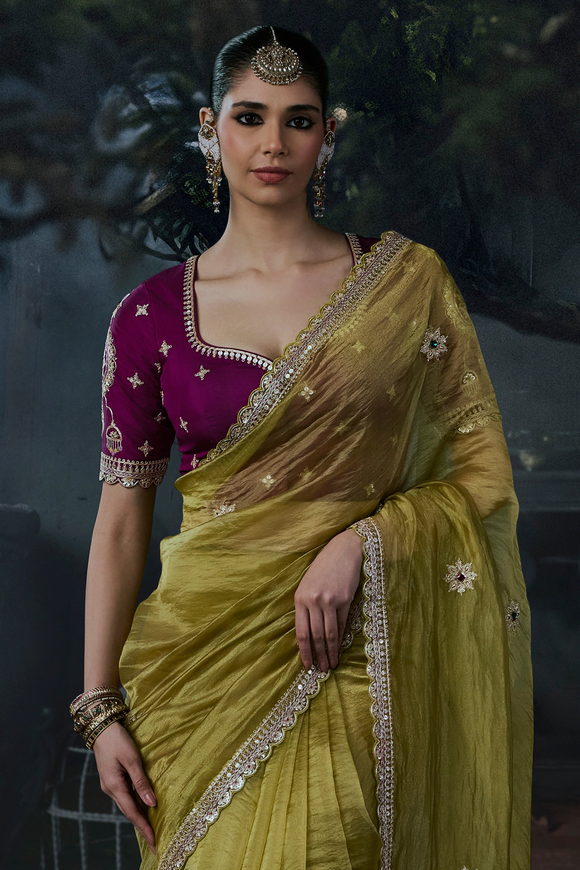 Green Embroidered Tissue Organza Saree-SAR13099_5_SareeButa.com