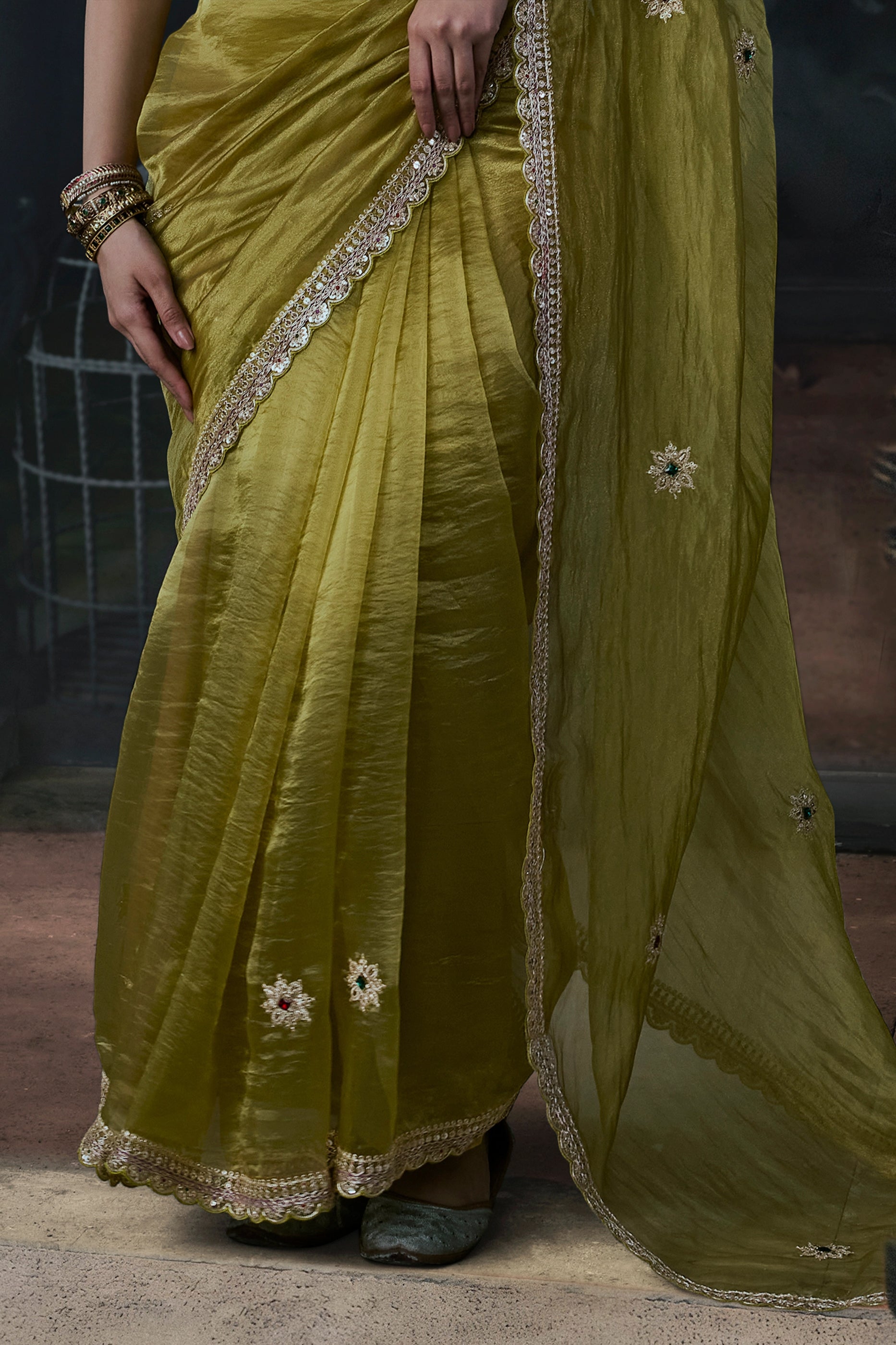 Green Embroidered Tissue Organza Saree-SAR13099_6_SareeButa.com