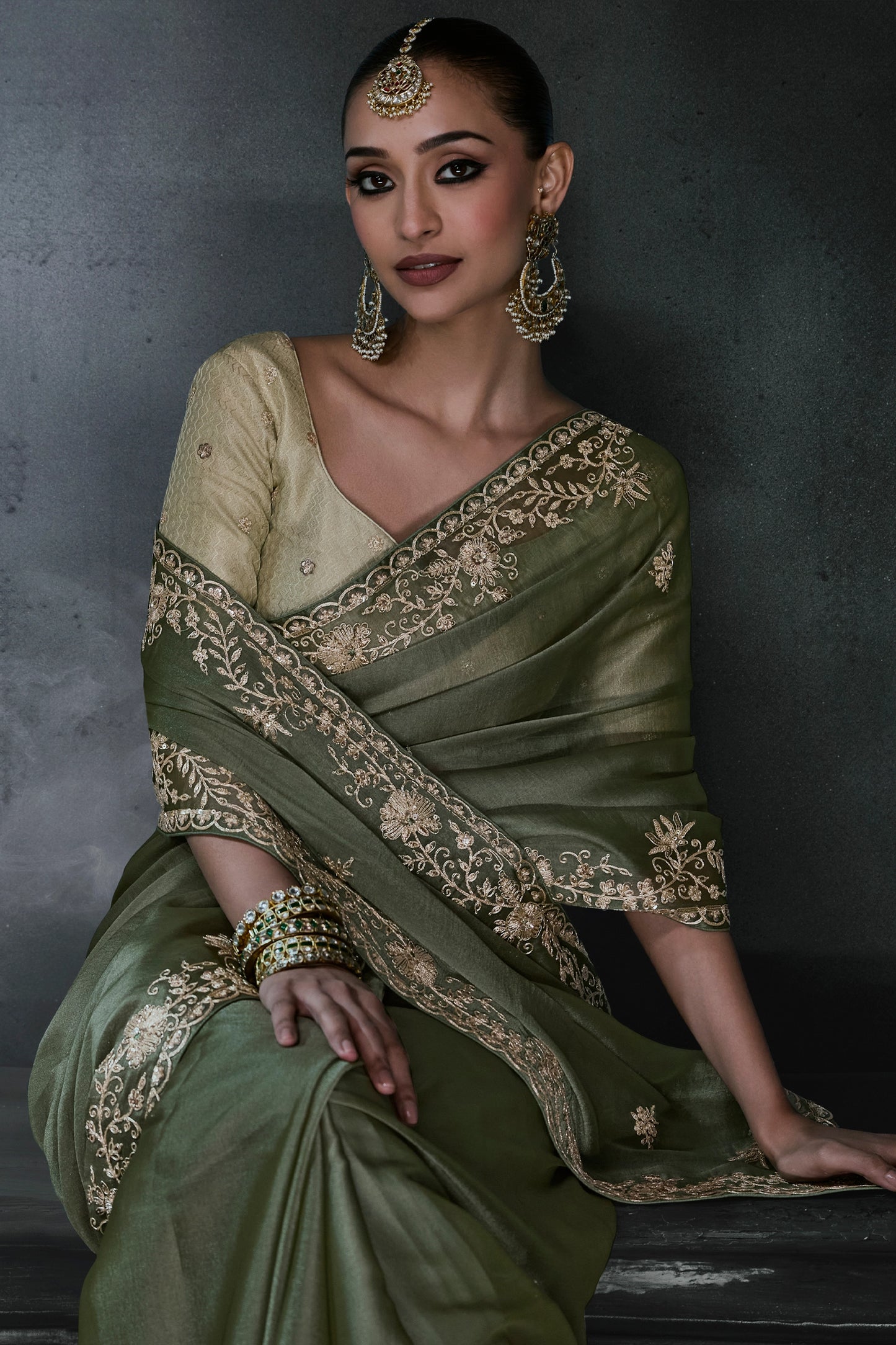 Green Embroidered Tissue Organza Saree-SAR13113_2_SareeButa.com