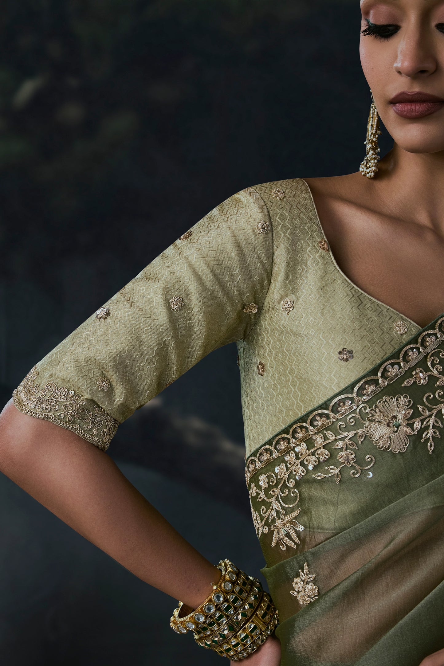 Green Embroidered Tissue Organza Saree-SAR13113_3_SareeButa.com